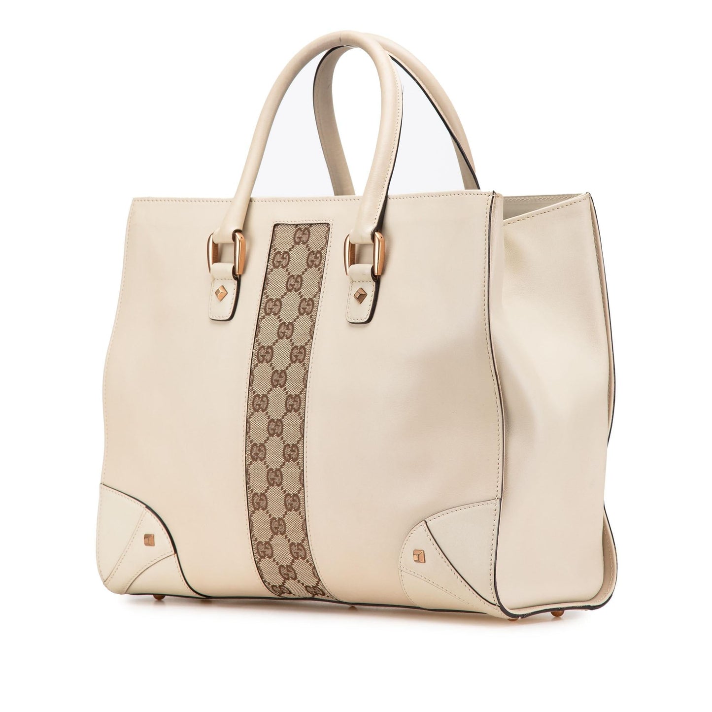 Gucci GG Nailhead Canvas Calf Calfskin White Tote Bag Nailhead Tote