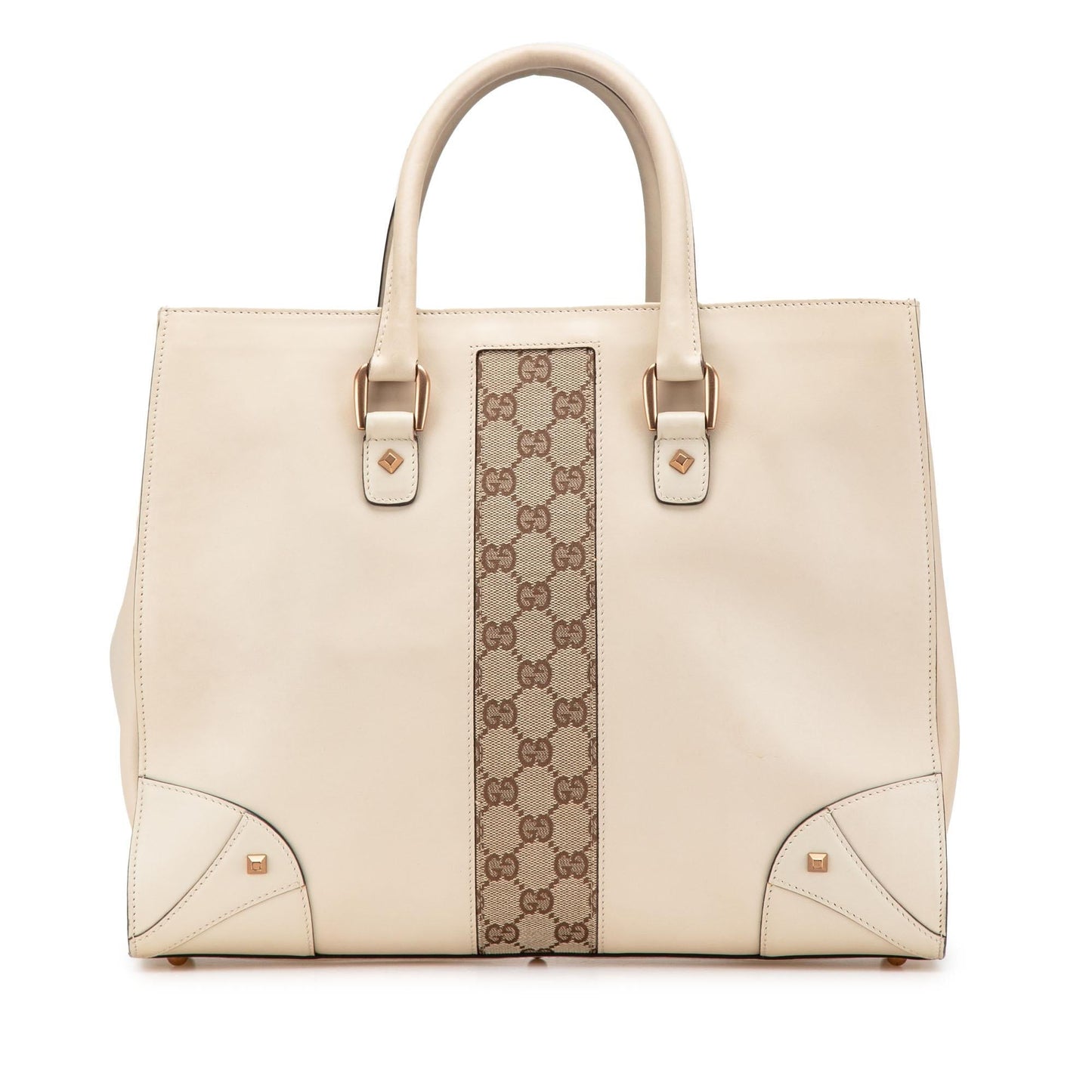 Gucci GG Nailhead Canvas Calf Calfskin White Tote Bag