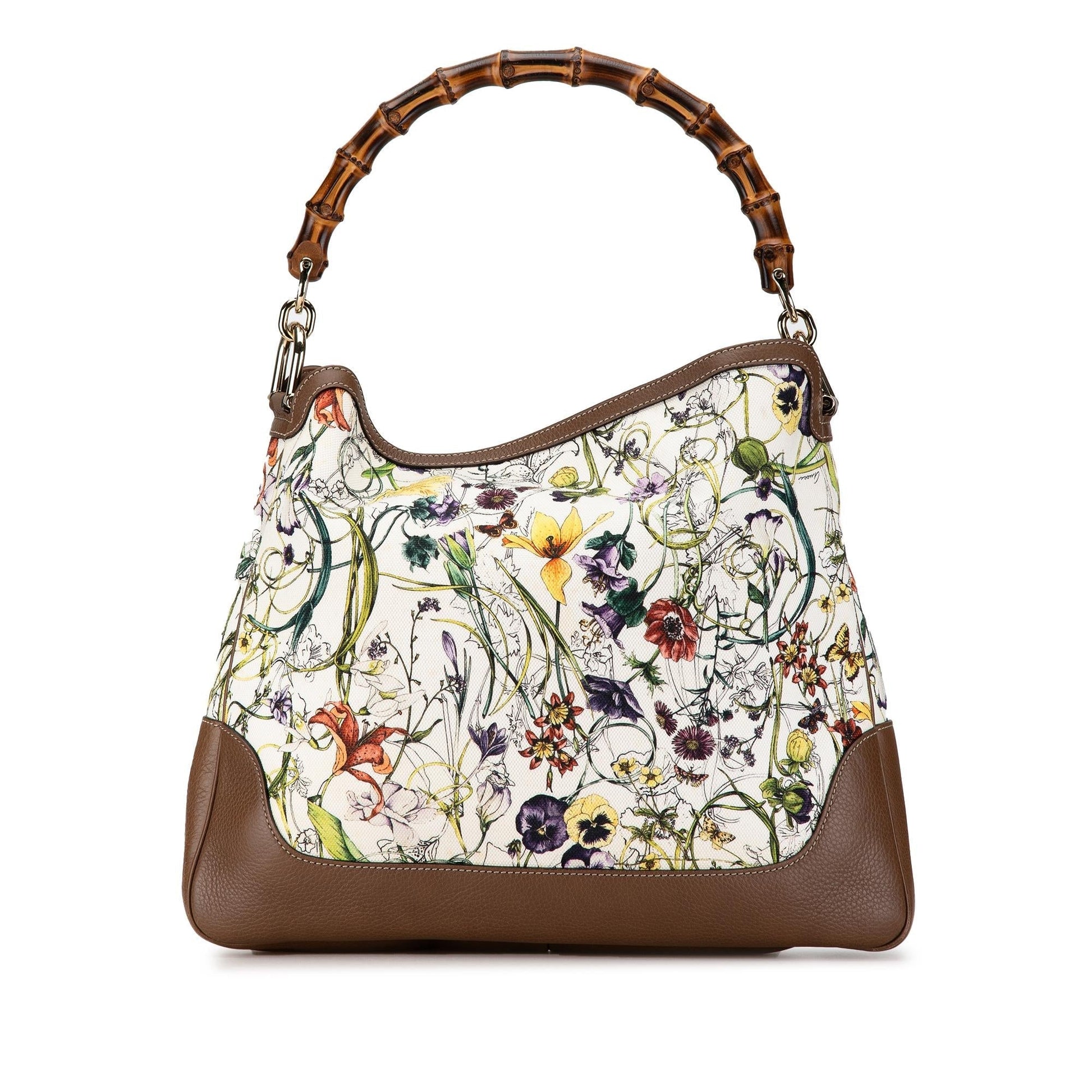 Gucci Bamboo Flora Diana SHG-8uP6Jf Canvas Calf White Satchel Bag
