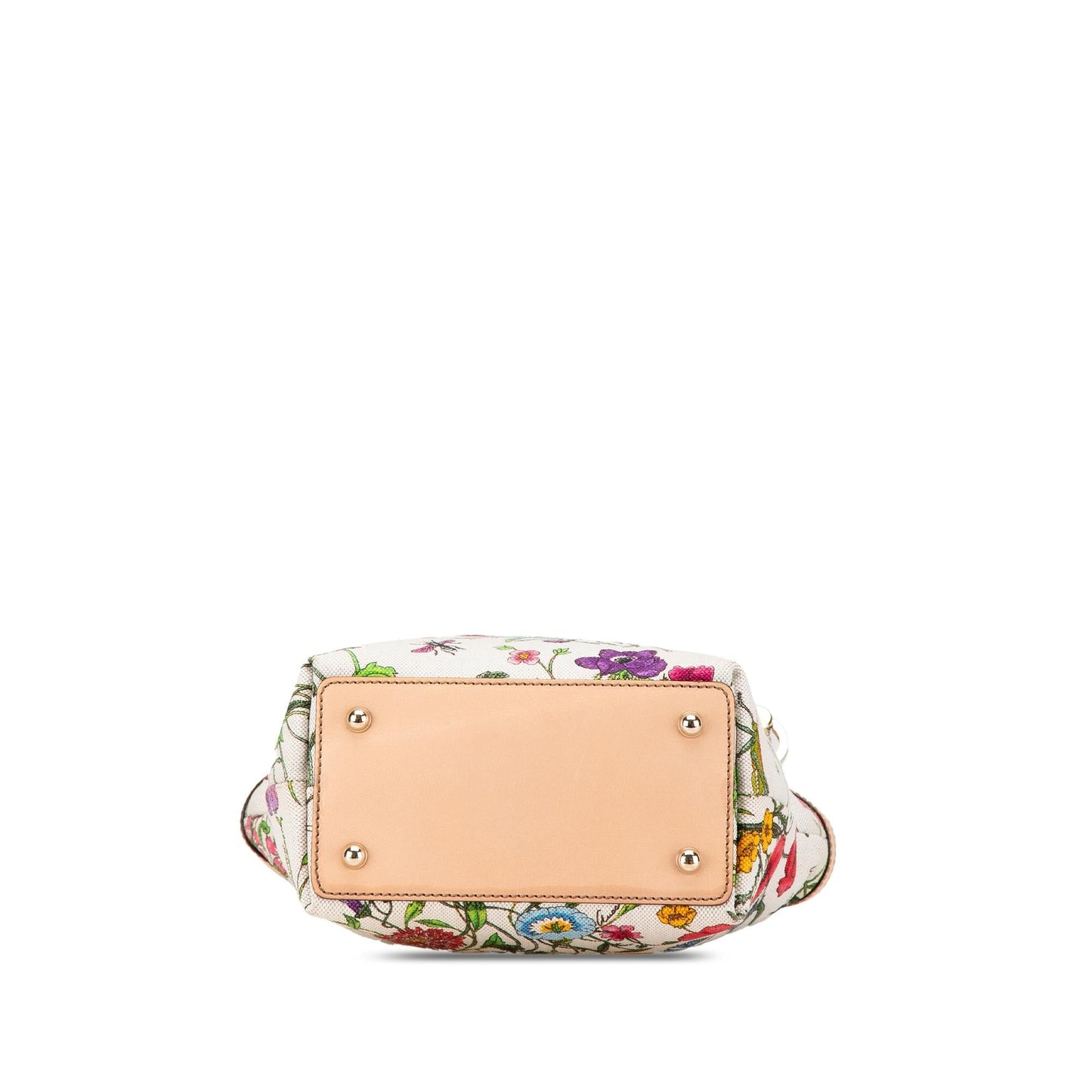 Gucci Bamboo Flora Canvas White Satchel Bag