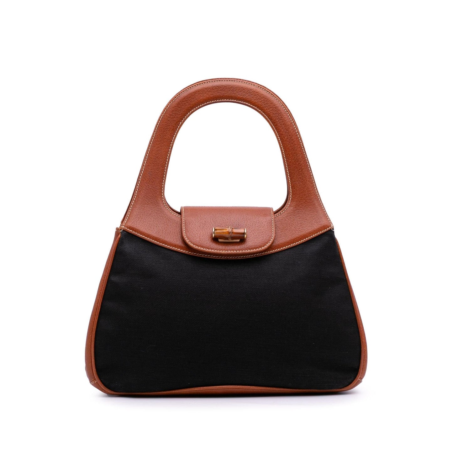 Gucci Bamboo Canvas Calf Black Satchel Bag