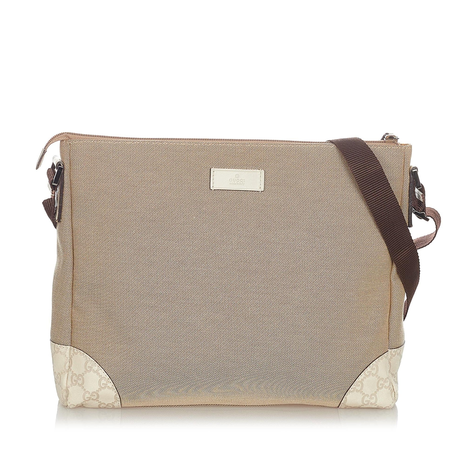 Gucci SHG Canvas Calf White Brown Crossbody Bag