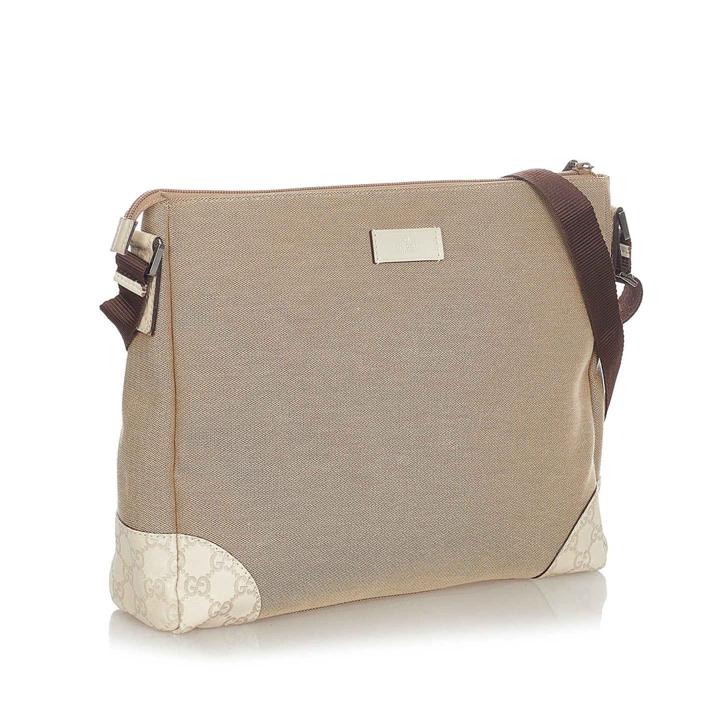 Gucci SHG Canvas Calf White Brown Crossbody Bag