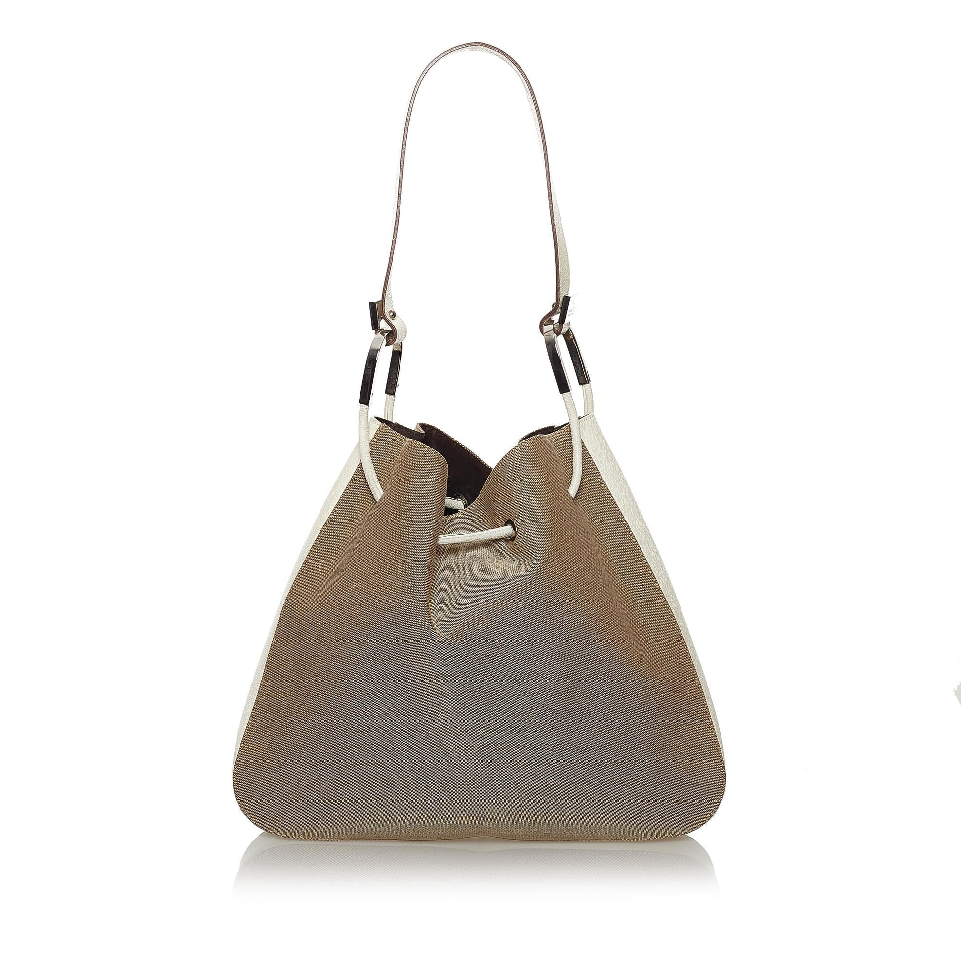 Gucci Drawstring SHG Canvas Calf White Brown Jewelry