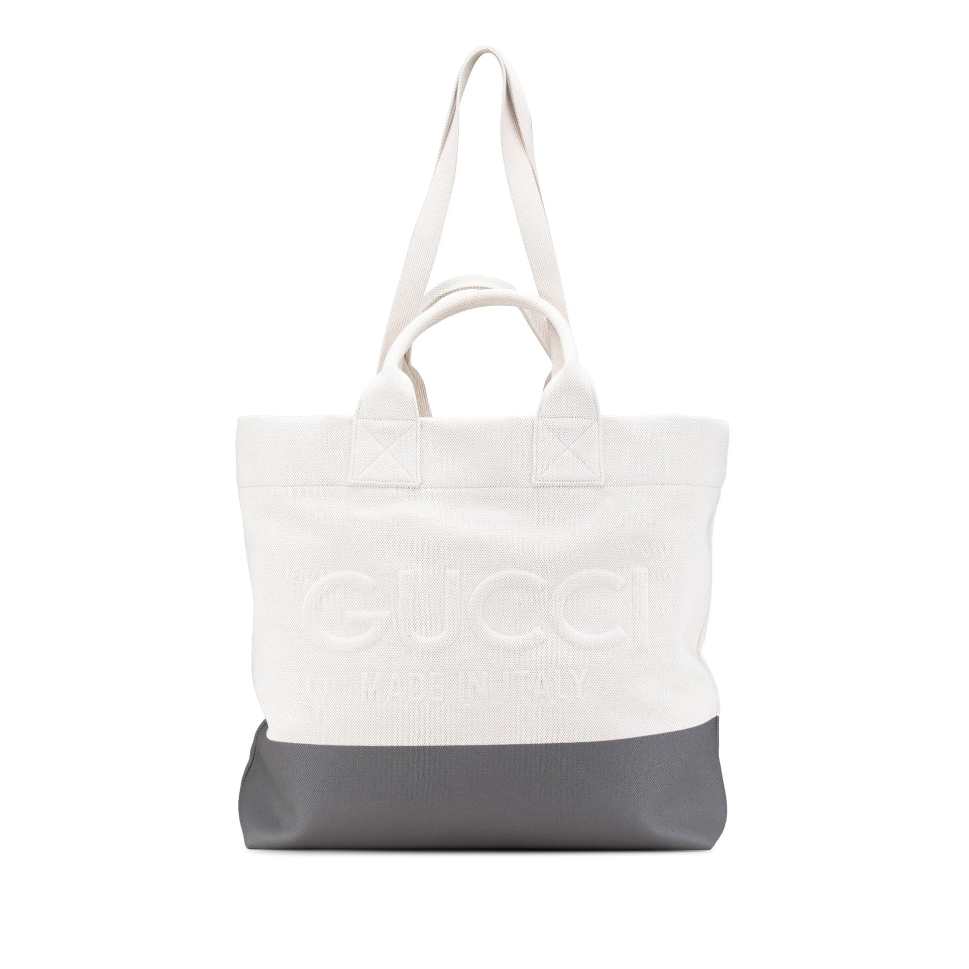 Gucci Embossed Canvas White Grey Logo Tote Bag Tote 1