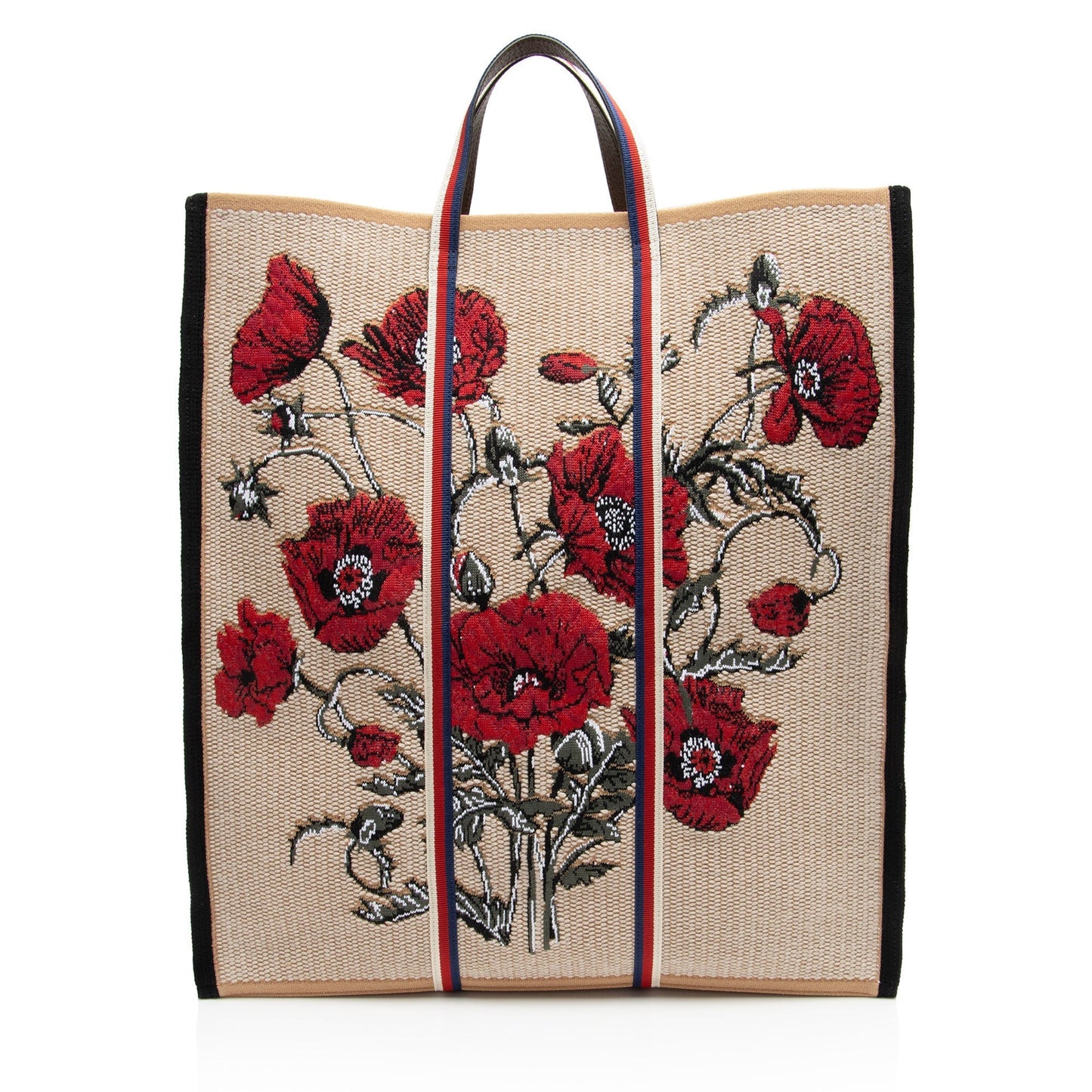 Gucci Embroidered Floral Vertical SHF-tGiQY1 Leather Canvas Nylon Black Tote Bag