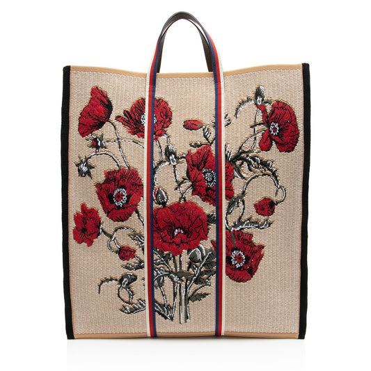 Gucci Embroidered Floral Vertical SHF-tGiQY1 Leather Canvas Nylon Black Tote Bag