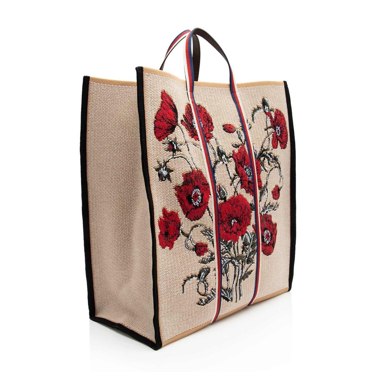 Gucci Embroidered Floral Vertical SHF-tGiQY1 Leather Canvas Nylon Black Tote Bag