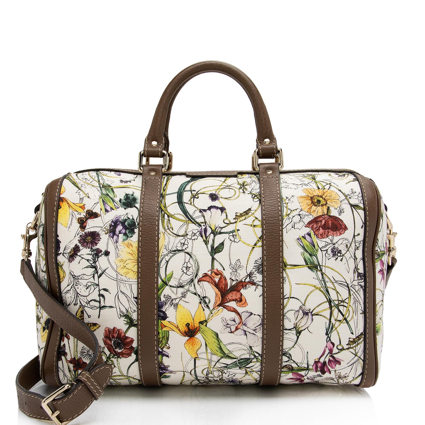 Gucci Flora Joy Convertible Boston SHF-FIW9Ce Leather Canvas White Brown Satchel Bag