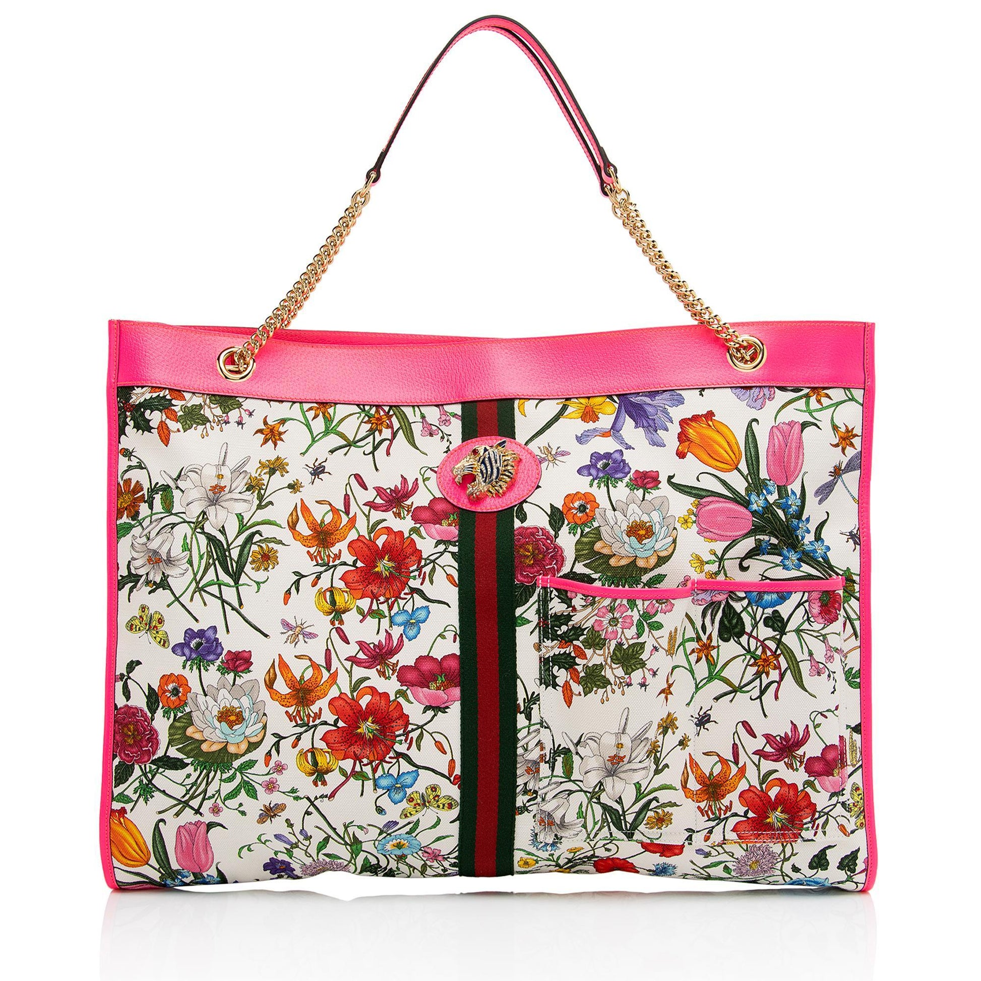 Gucci Flora Rajah Maxi SHF-3FjYSw Leather Canvas Nylon White Tote Bag