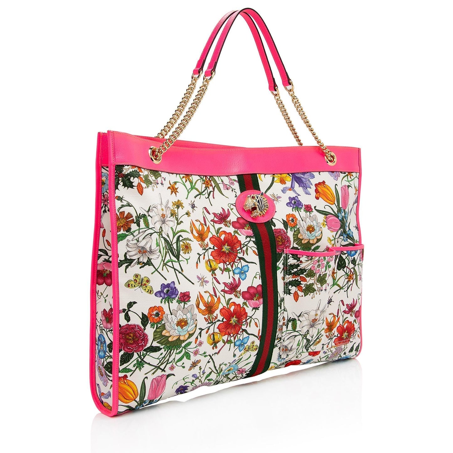 Gucci Flora Rajah Maxi SHF-3FjYSw Leather Canvas Nylon White Tote Bag