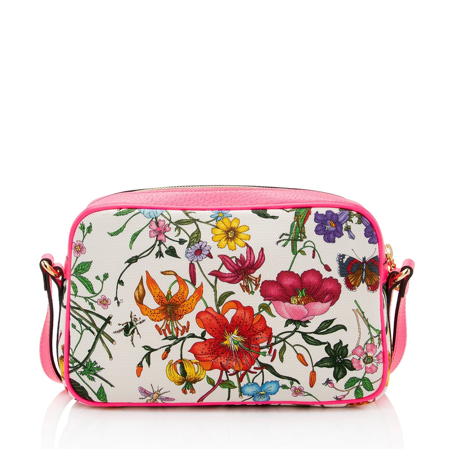 Gucci Flora SHF Leather Canvas White Pink Crossbody Bag