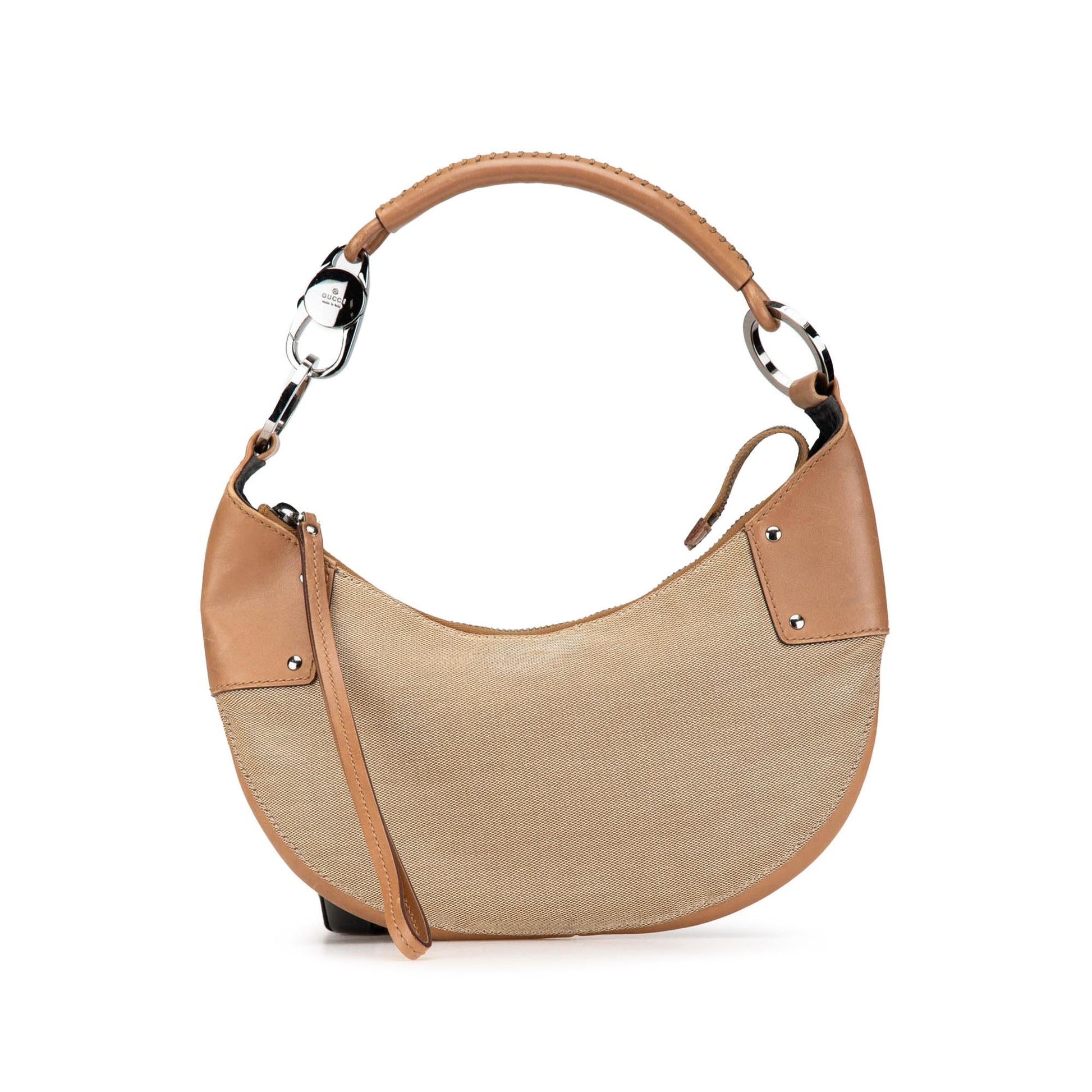 Gucci Half Moon Canvas Calf Brown Shoulder Bag