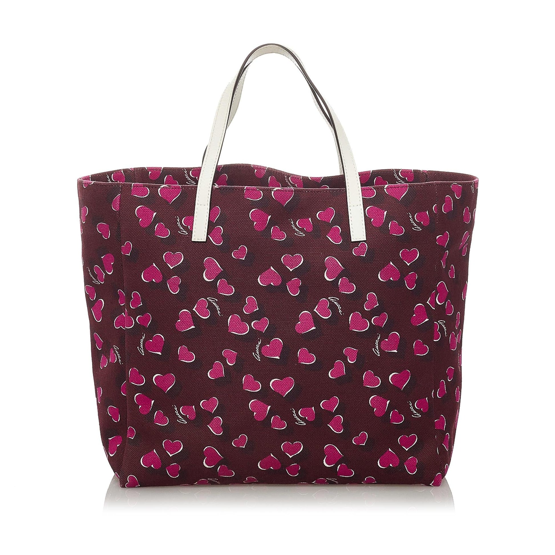 Gucci Heartbeat SHG Canvas White Red Tote Bag