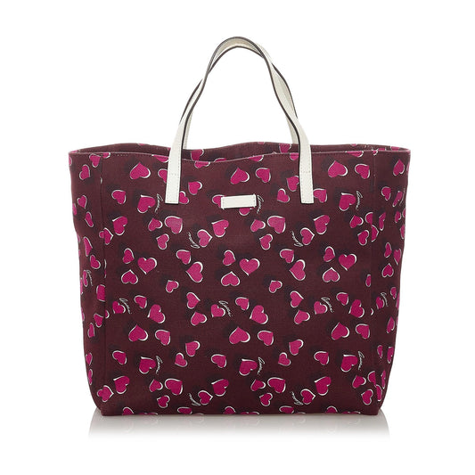 Gucci Heartbeat SHG Canvas White Red Tote Bag