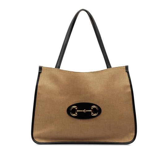 Gucci Horsebit SHG-IAl4s9 Canvas Calf Brown Tote Bag