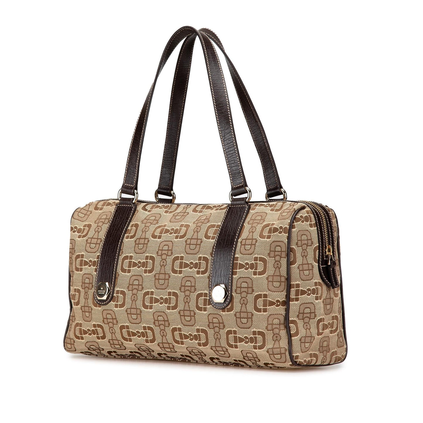 Gucci Horsebit Charmy Boston Canvas Calf Brown Satchel Bag Boston Bag