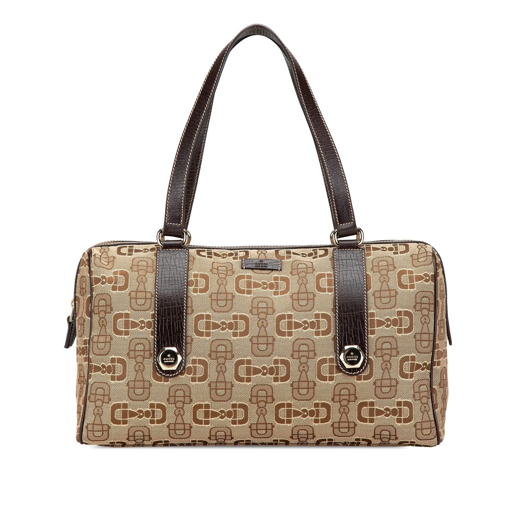 Gucci Horsebit Charmy Boston Canvas Brown Satchel Bag