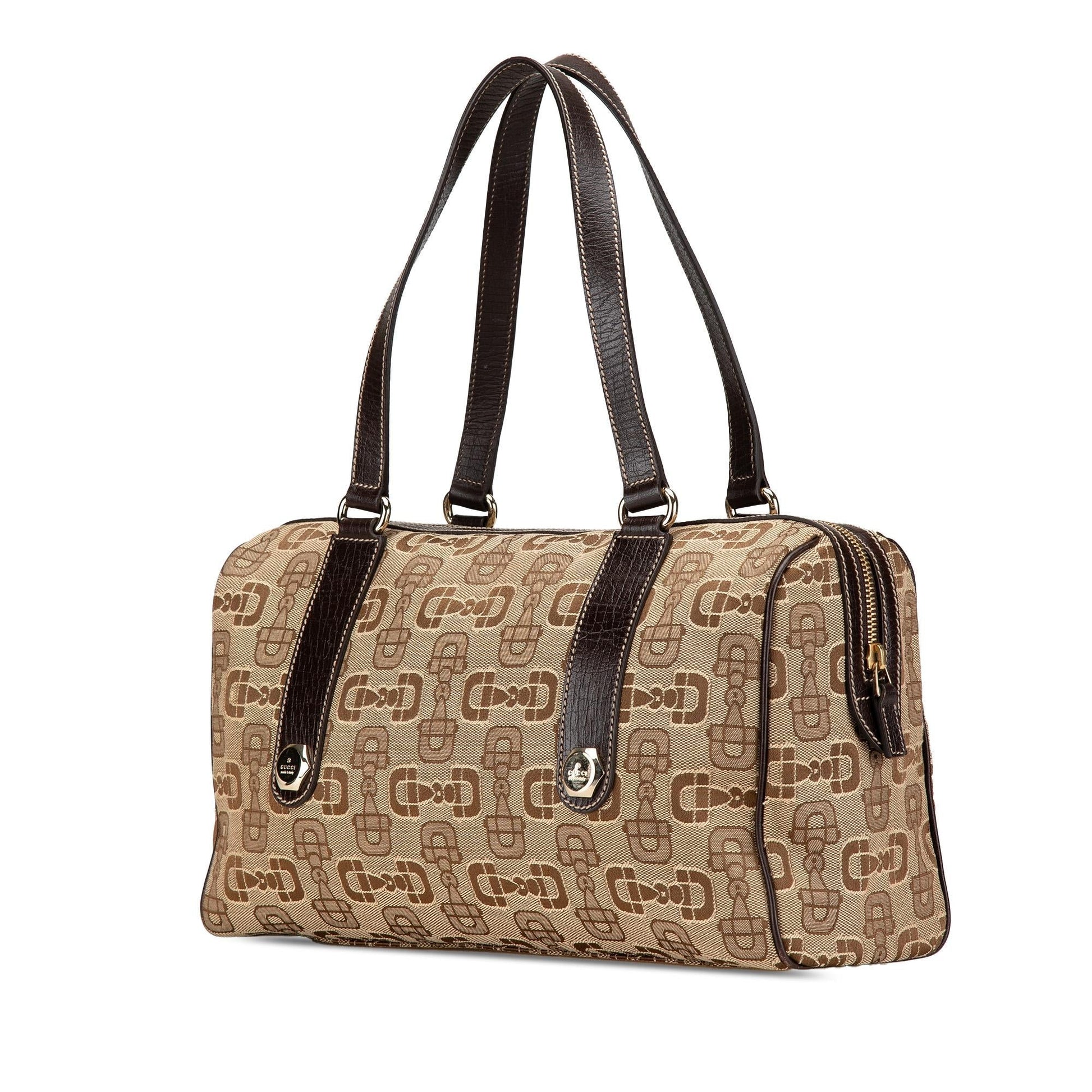Gucci Horsebit Charmy Boston Canvas Brown Satchel Bag