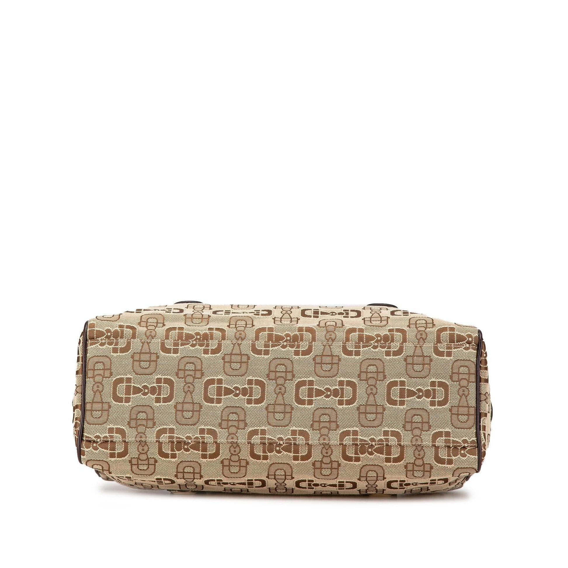 Gucci Horsebit Charmy Boston Canvas Calf Brown Satchel Bag