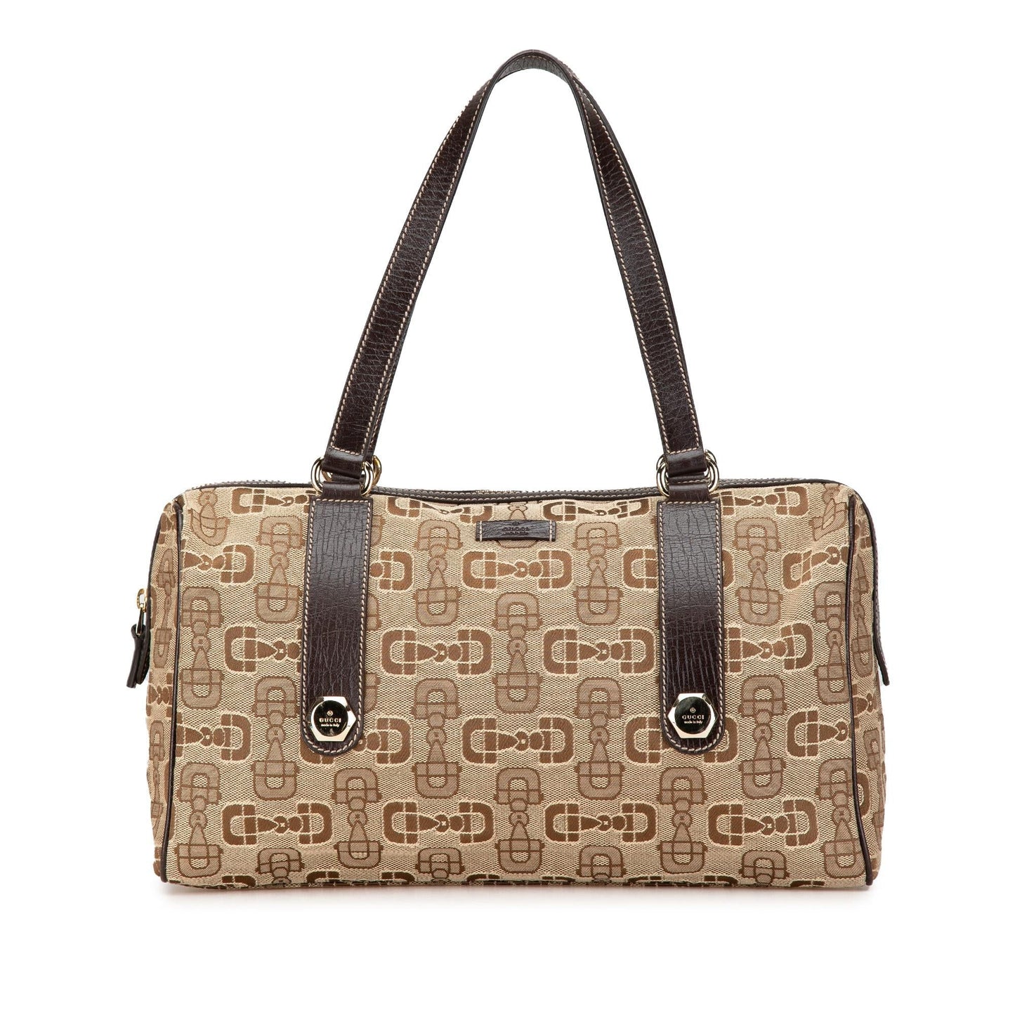 Gucci Horsebit Charmy Boston Canvas Calf Brown Satchel Bag