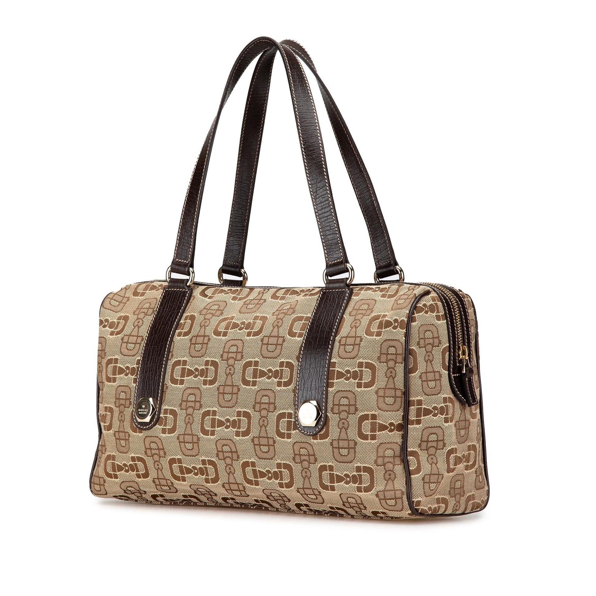 Gucci Horsebit Charmy Boston Canvas Calf Brown Satchel Bag