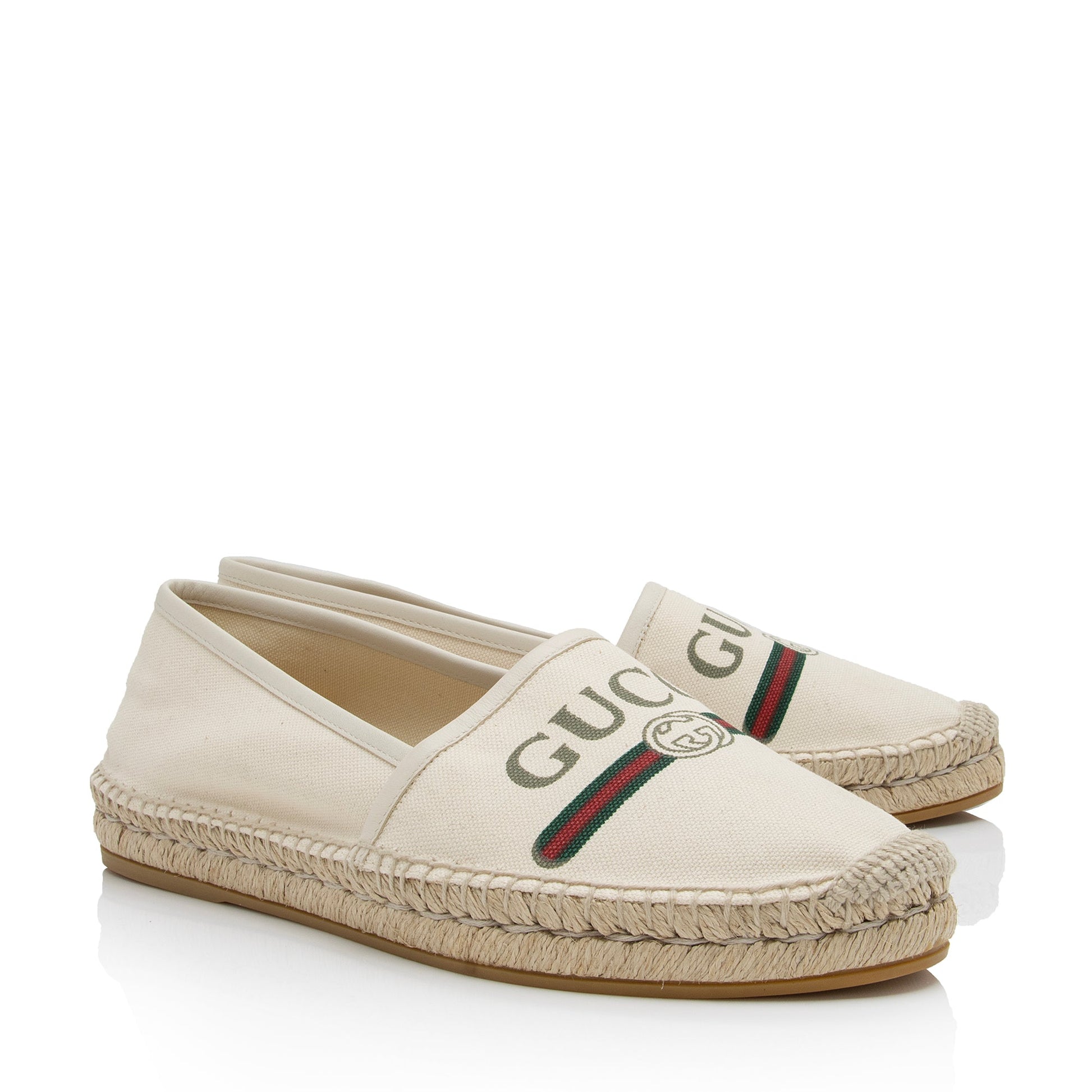Gucci Interlocking G Logo Espadrilles - Leather Canvas White Beige Shoes