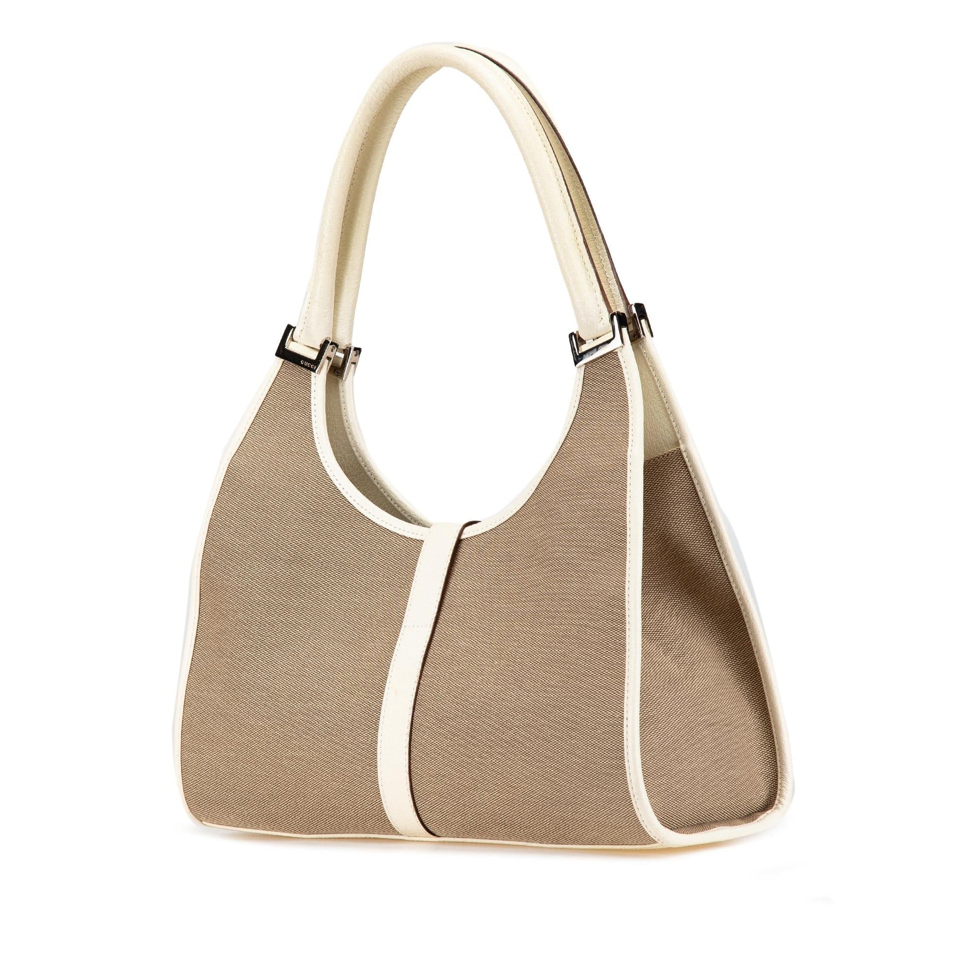 Gucci Jackie Bardot Canvas Calf White Brown Shoulder Bag