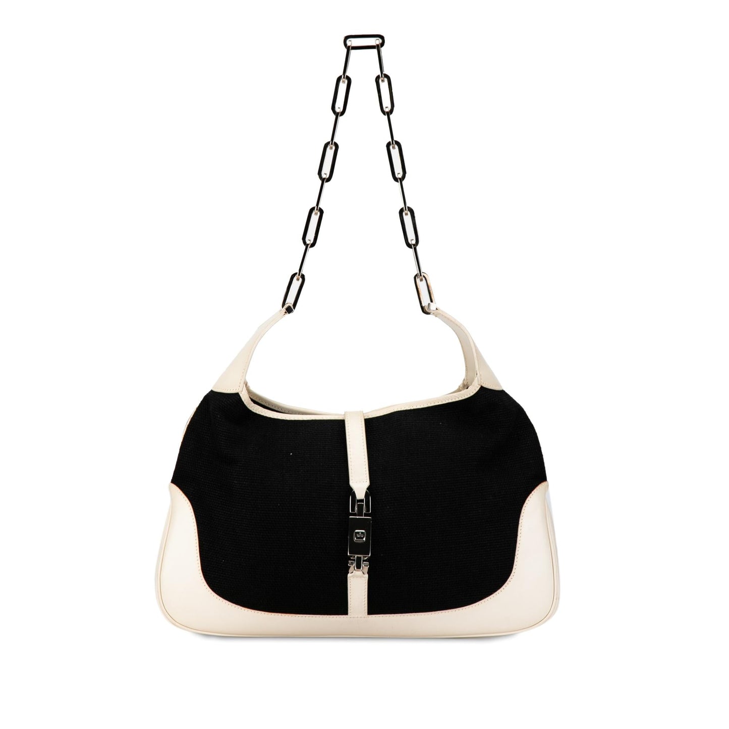 Gucci Jackie Chain SHG-MLndgI Canvas Calf Black White Shoulder Bag