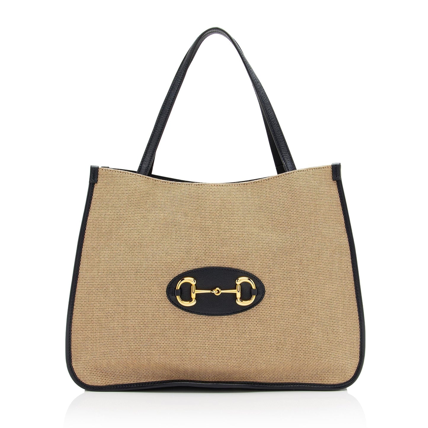 Gucci Horsebit SHF Leather Canvas Beige Blue Tote Bag