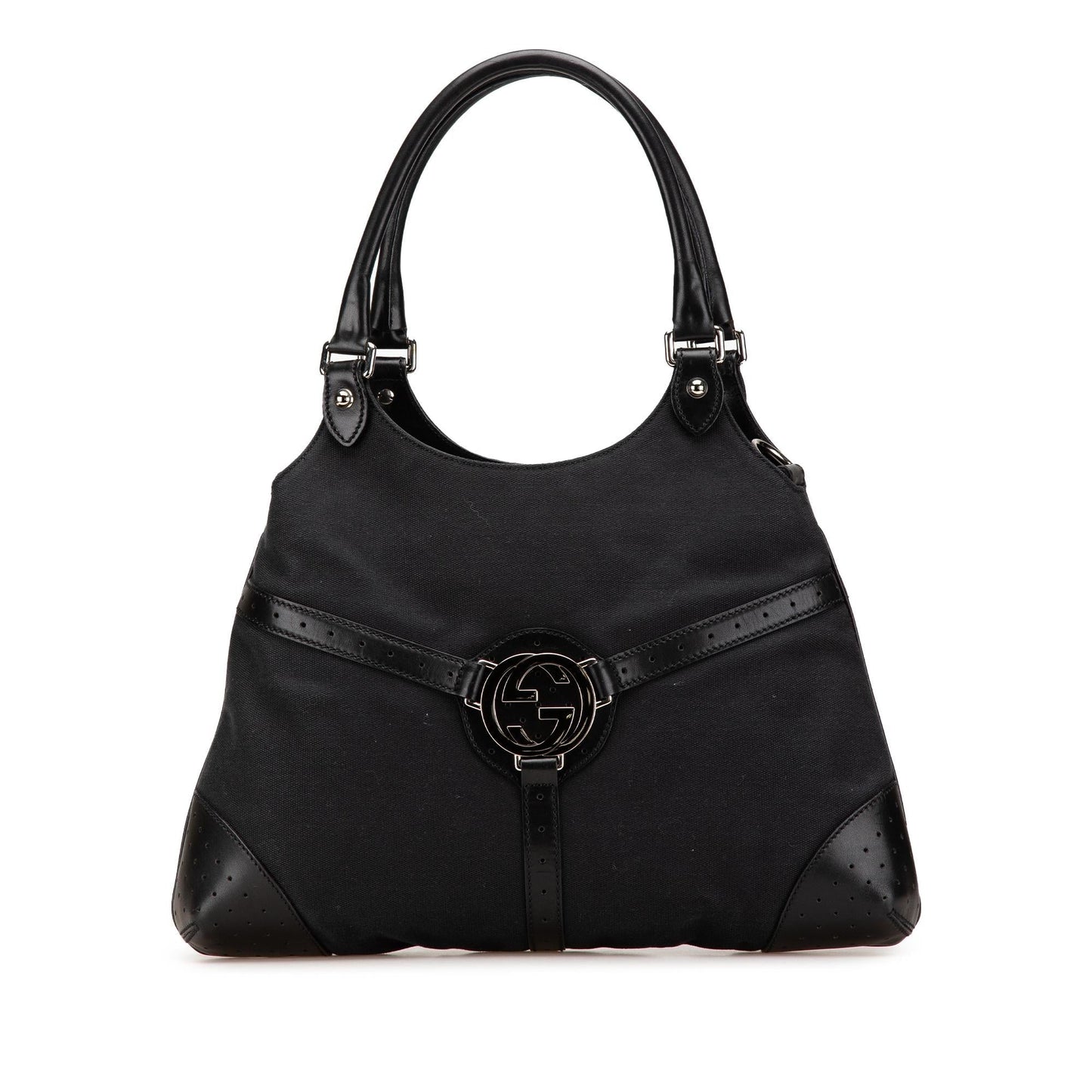 Gucci Reins Canvas Calf Black Shoulder Bag