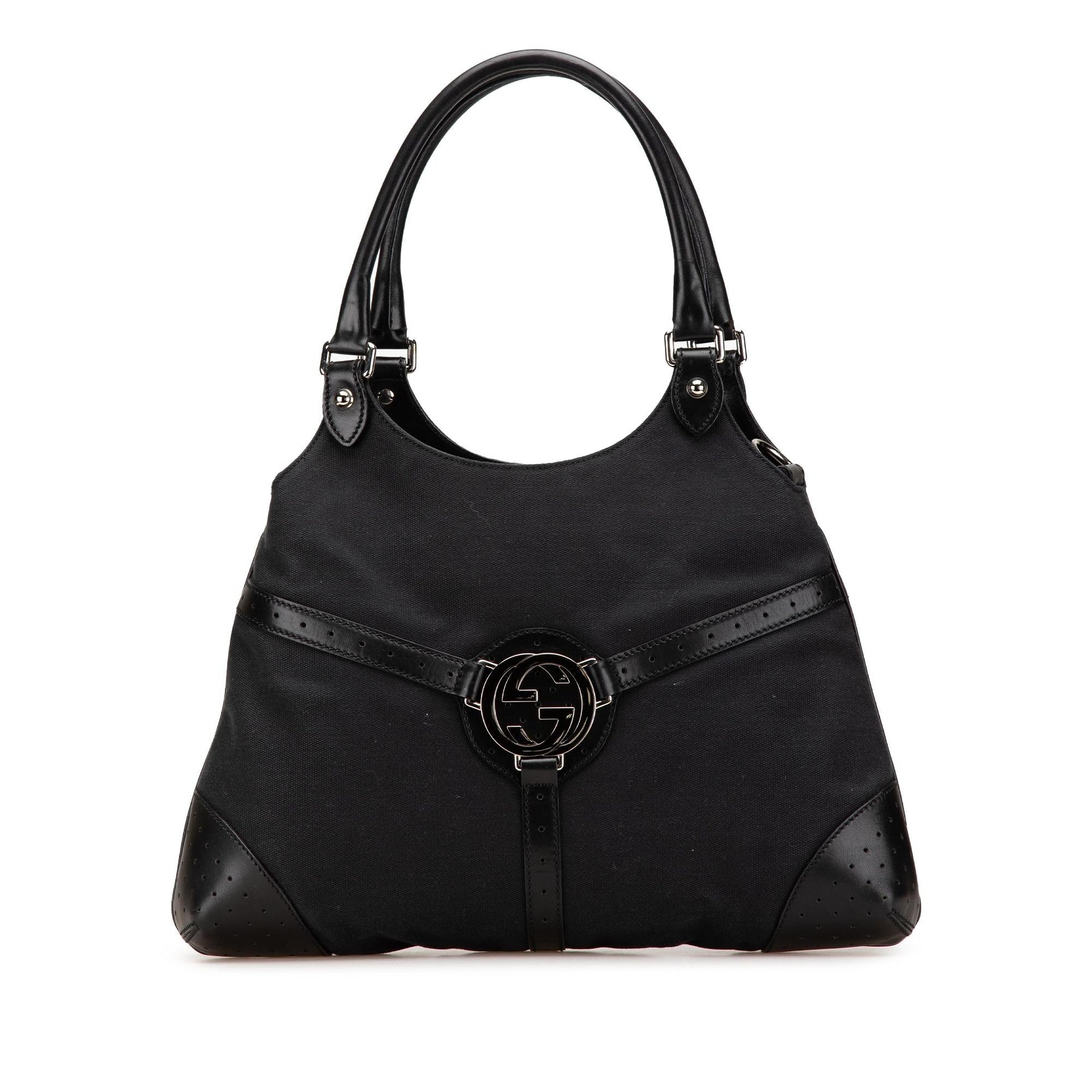 Gucci Reins Canvas Calf Black Shoulder Bag