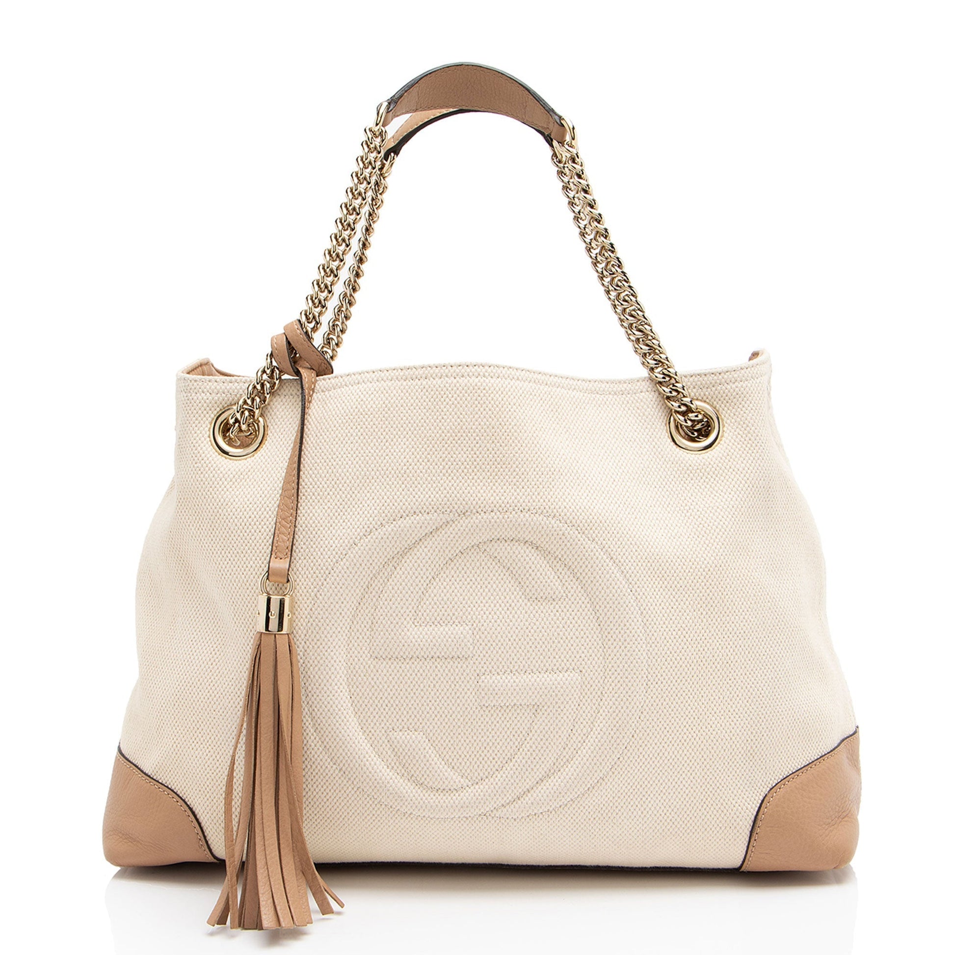 Gucci Soho Leather Canvas Beige Medium Shoulder Bag