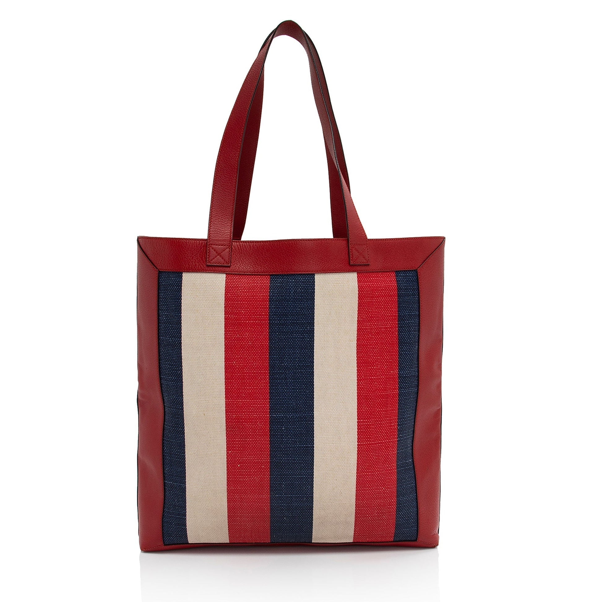Gucci Sylvie Striped Logo SHF-S666dF Leather Canvas White Blue Tote Bag