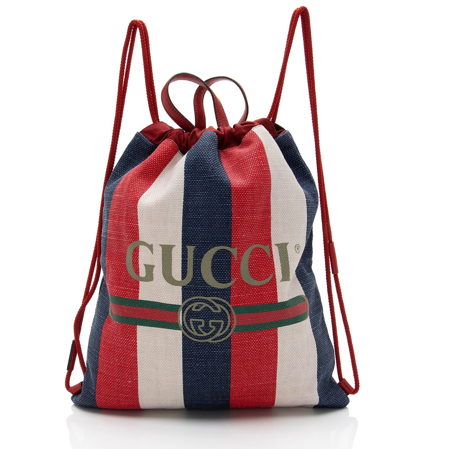 Gucci Sylvie Stripe Drawstring Backpack Canvas Logo Jewelry