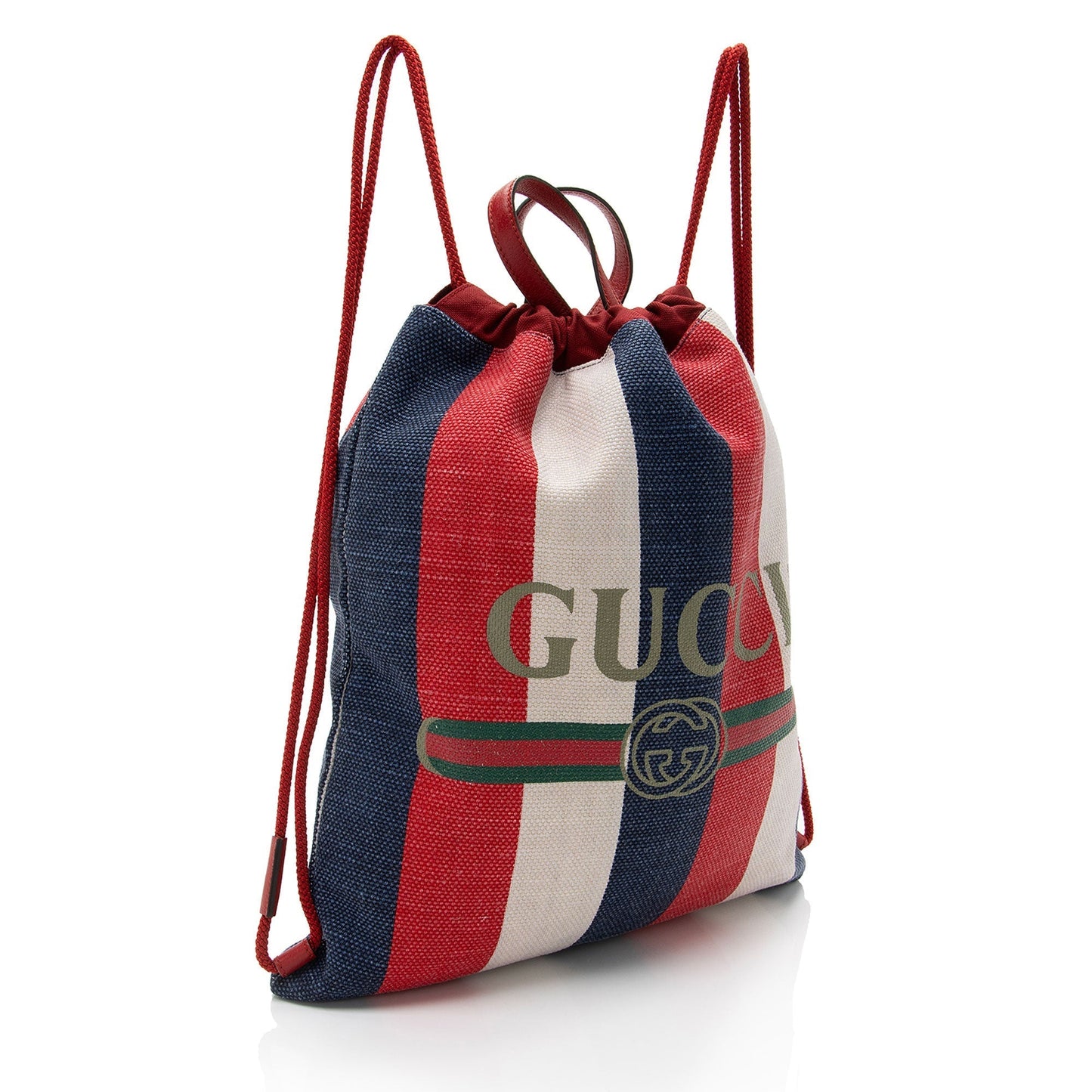 Gucci Sylvie Stripe Drawstring Backpack Canvas Logo Jewelry