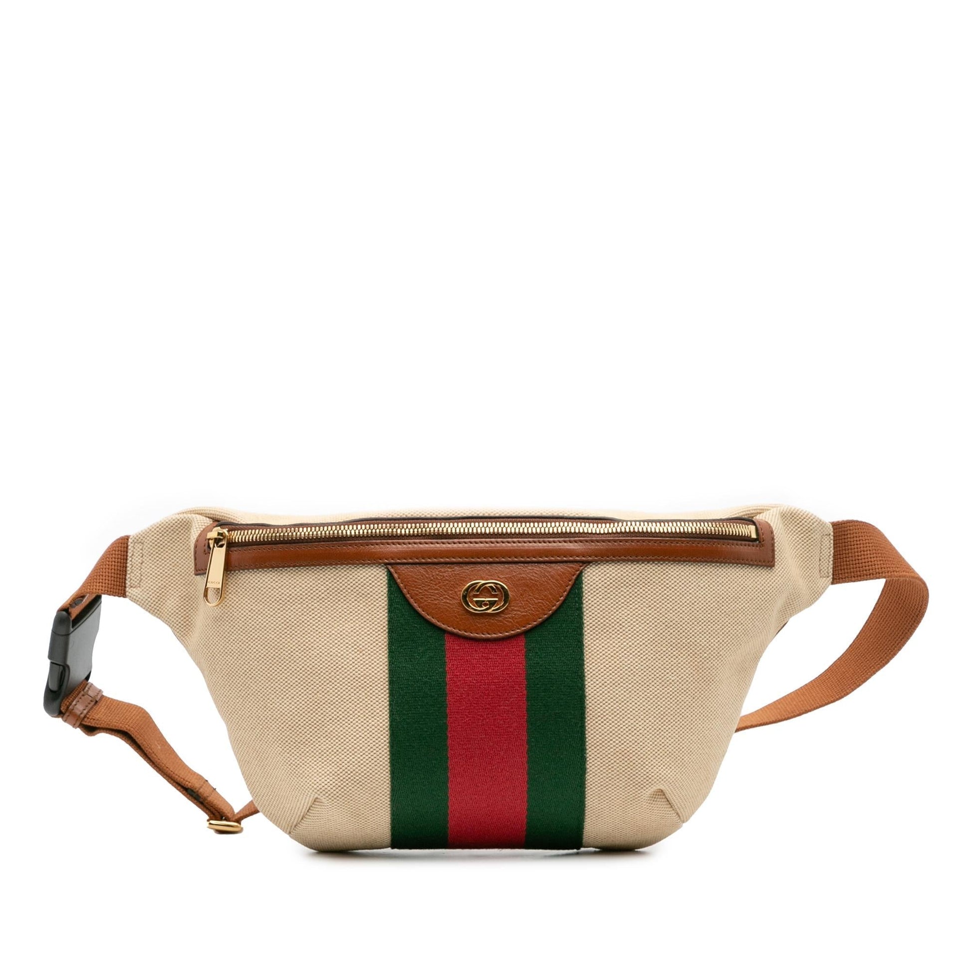 Gucci Web Belt Canvas Calf Brown Accessory