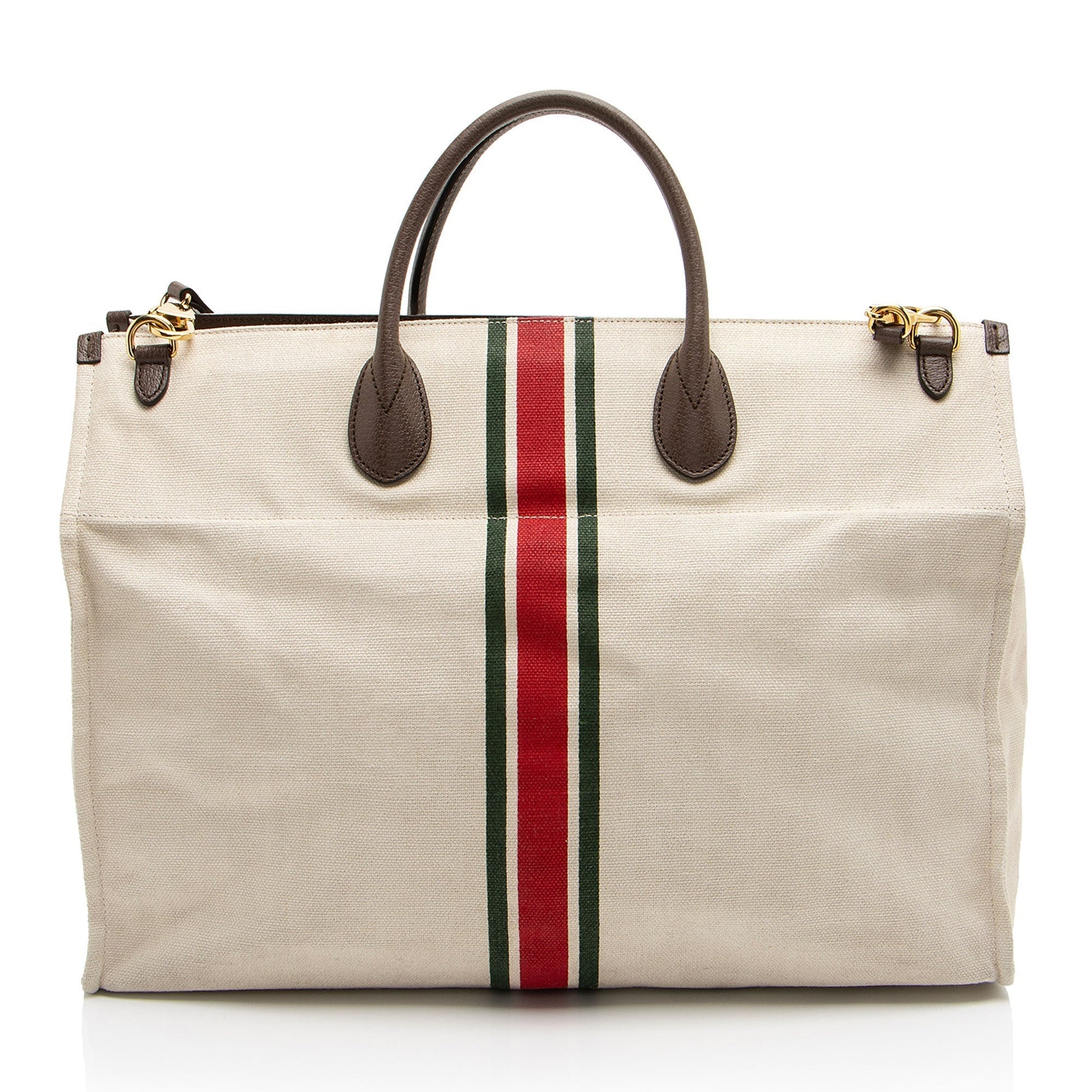 Gucci Web Foldable Leather Canvas Brown Beige Tote Bag