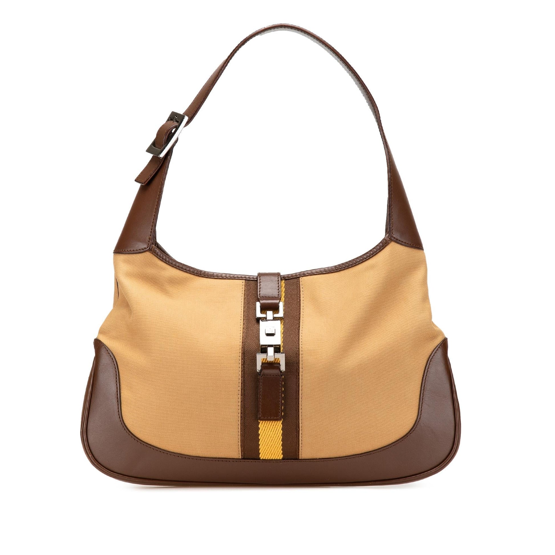 Gucci Web Jackie Canvas Calf Brown Shoulder Bag