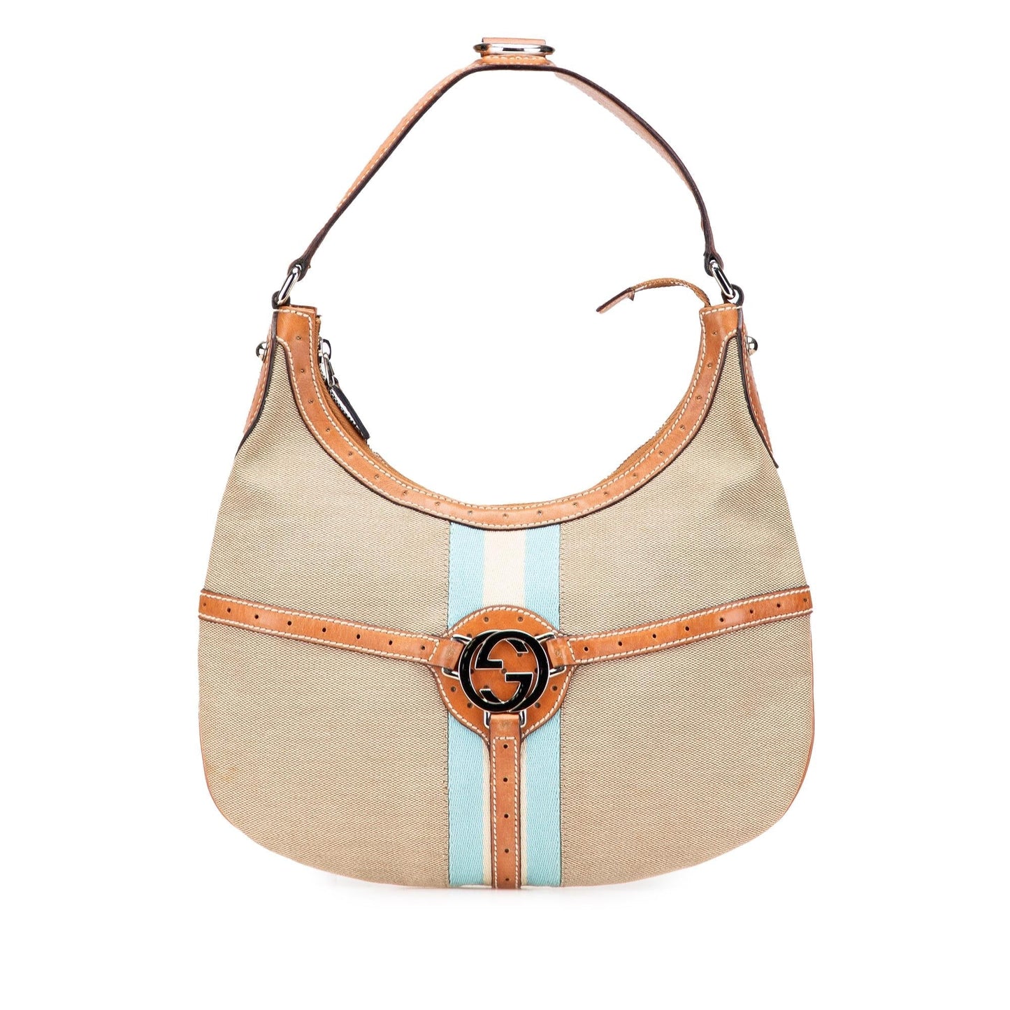 Gucci Web Reins Canvas Calf Brown Shoulder Bag