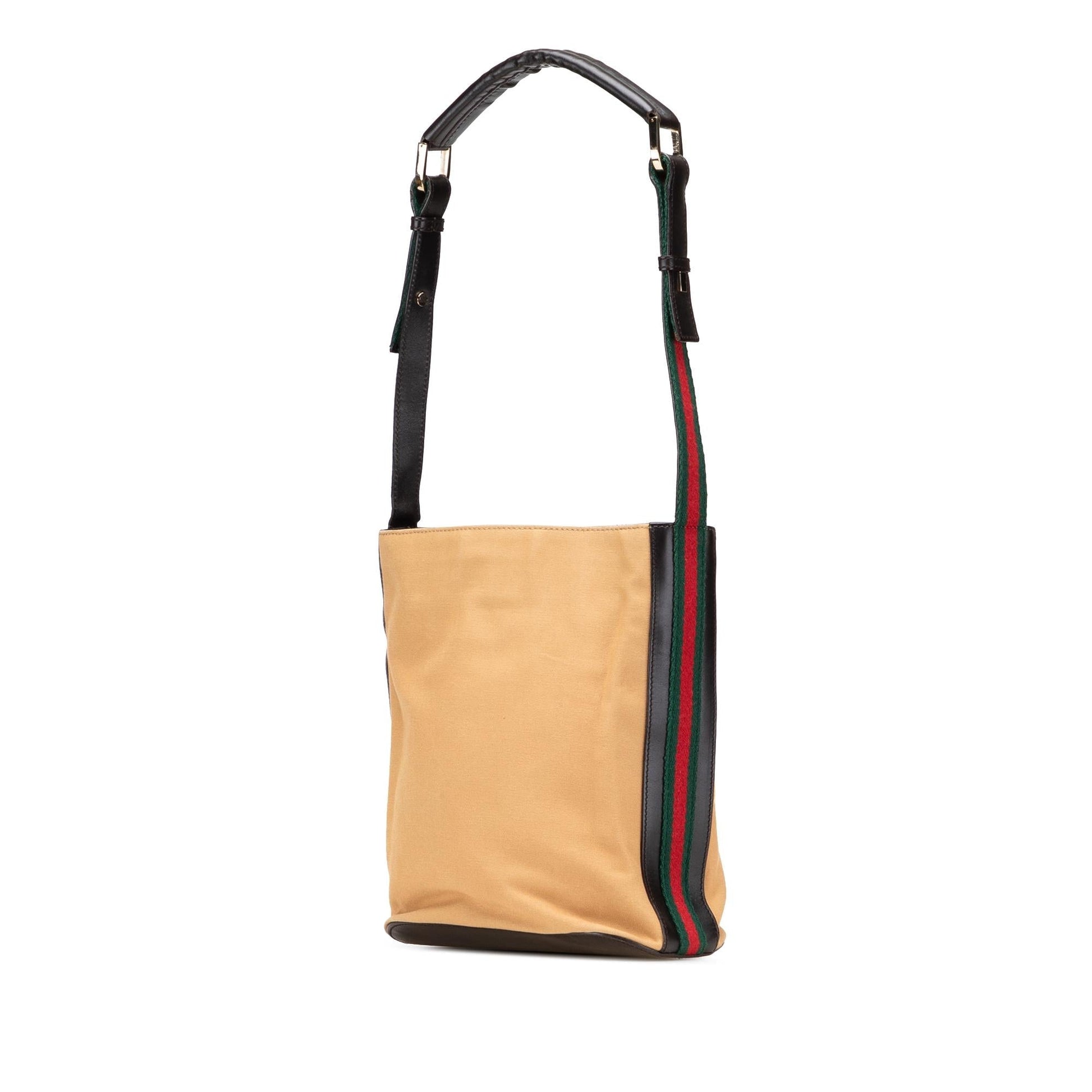 Gucci Web Canvas Calf Brown Shoulder Bag