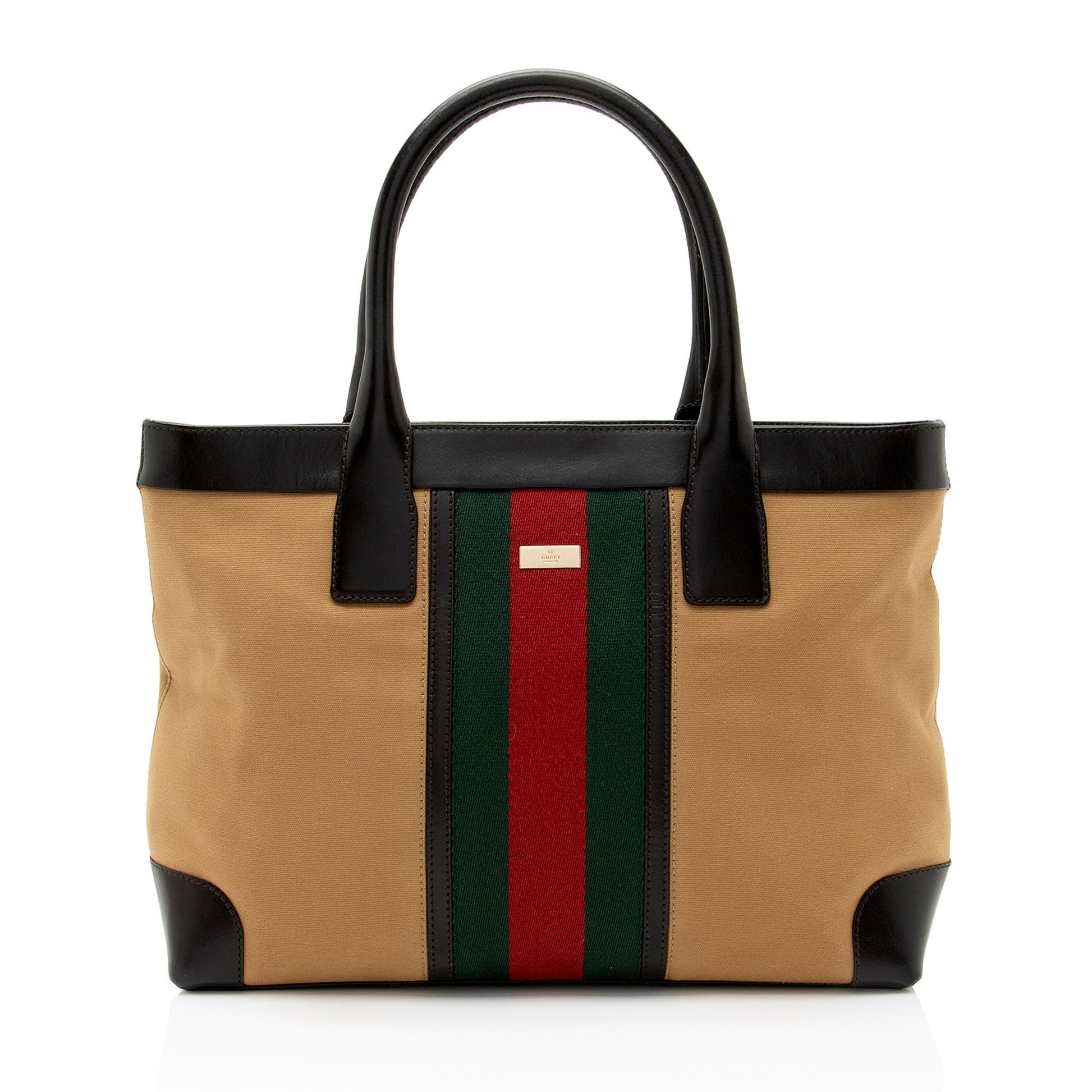 Gucci Web SHF-FI6lfc Leather Canvas Nylon Black Tote Bag