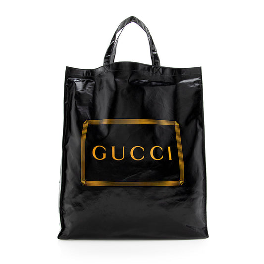 Gucci Coated SHF Canvas Black Logo Tote Bag