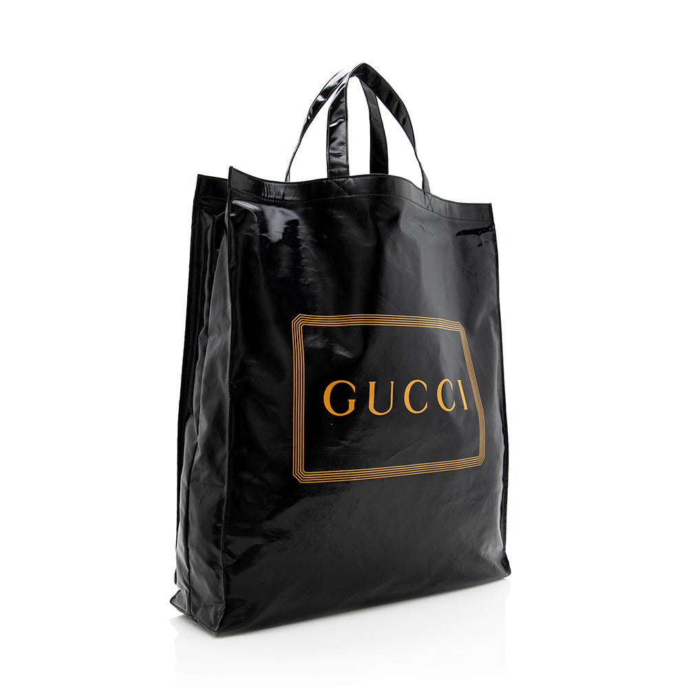 Gucci Coated SHF Canvas Black Logo Tote Bag