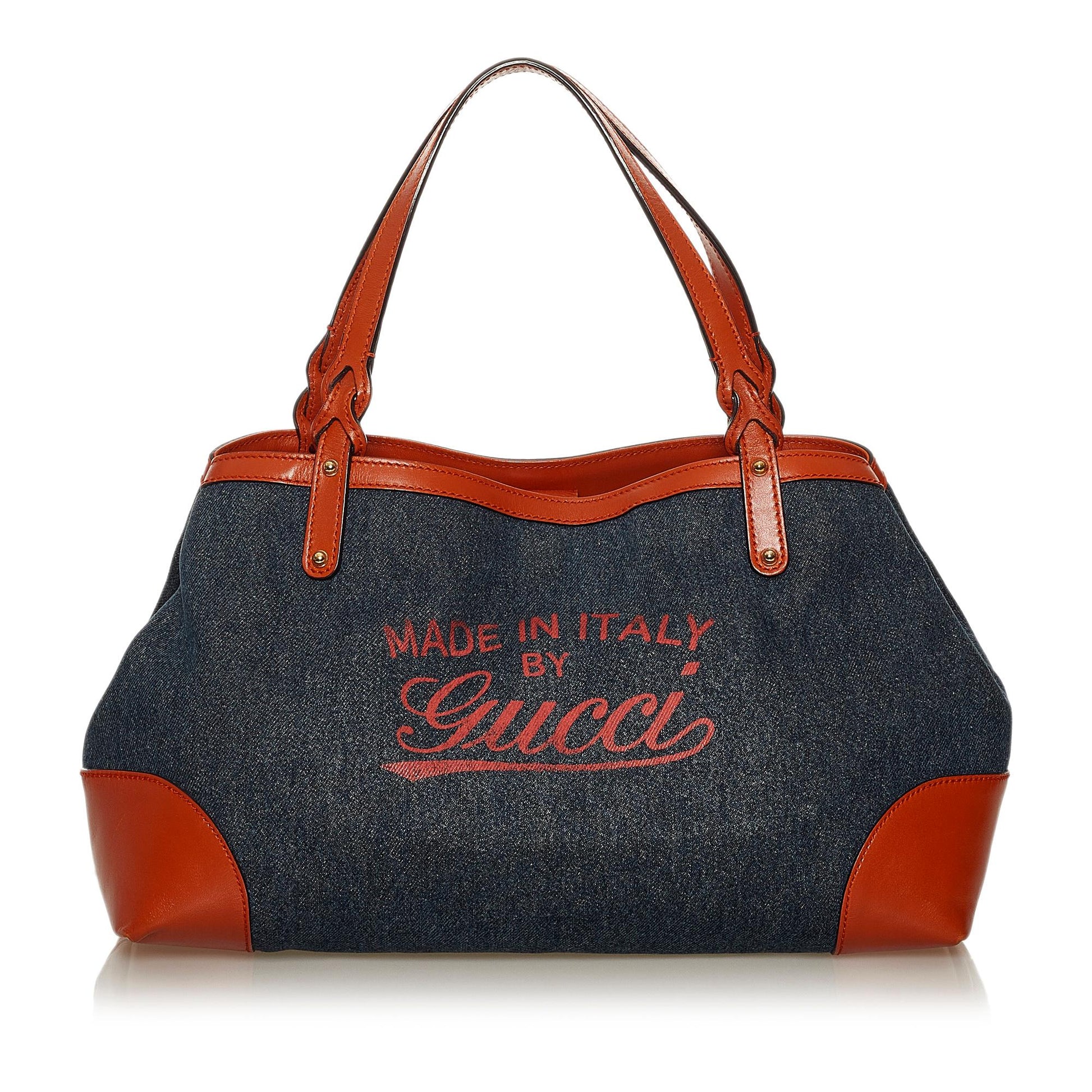Gucci Craft SHG Denim Calf Blue Red Tote Bag