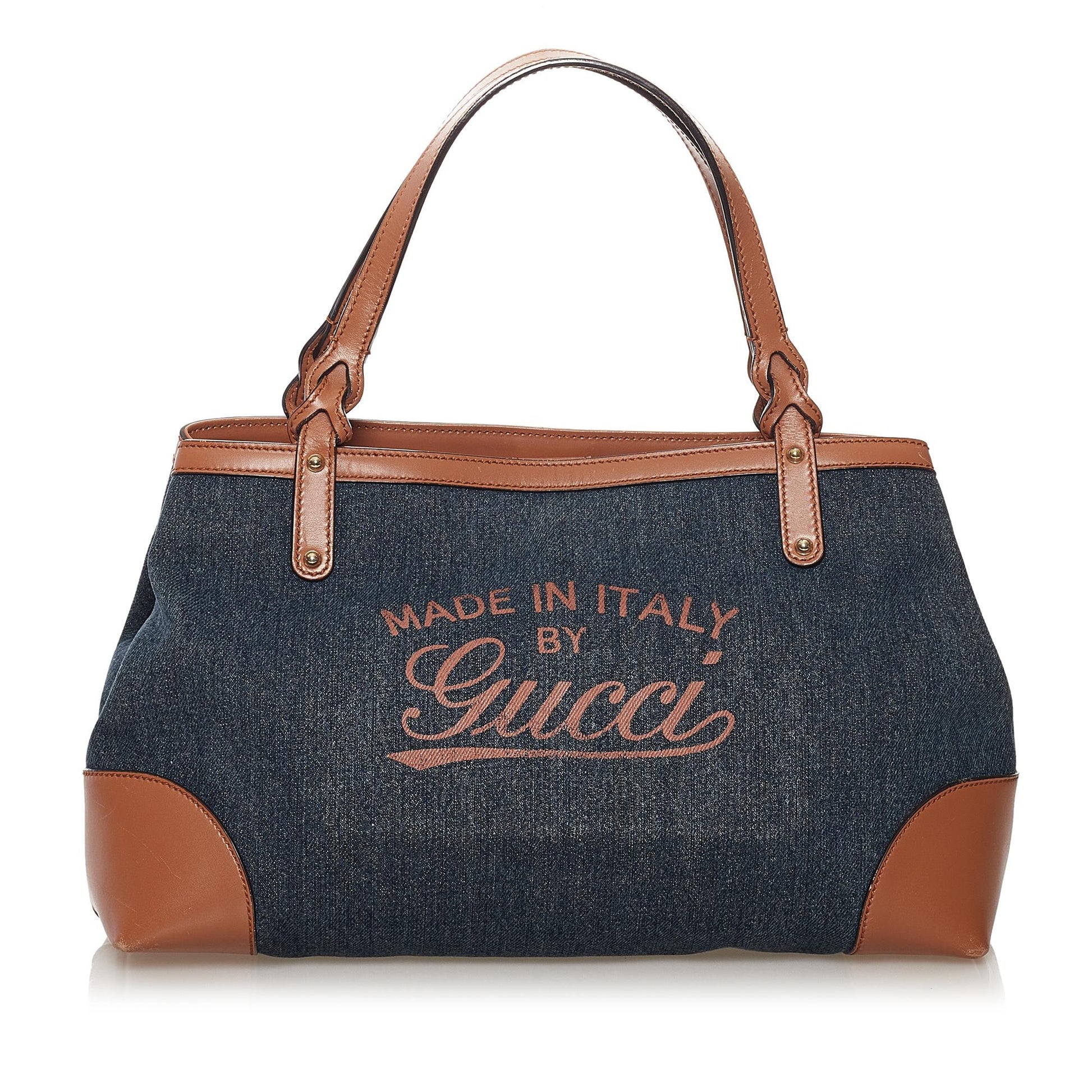 Gucci Craft SHG Denim Brown Blue Tote Bag
