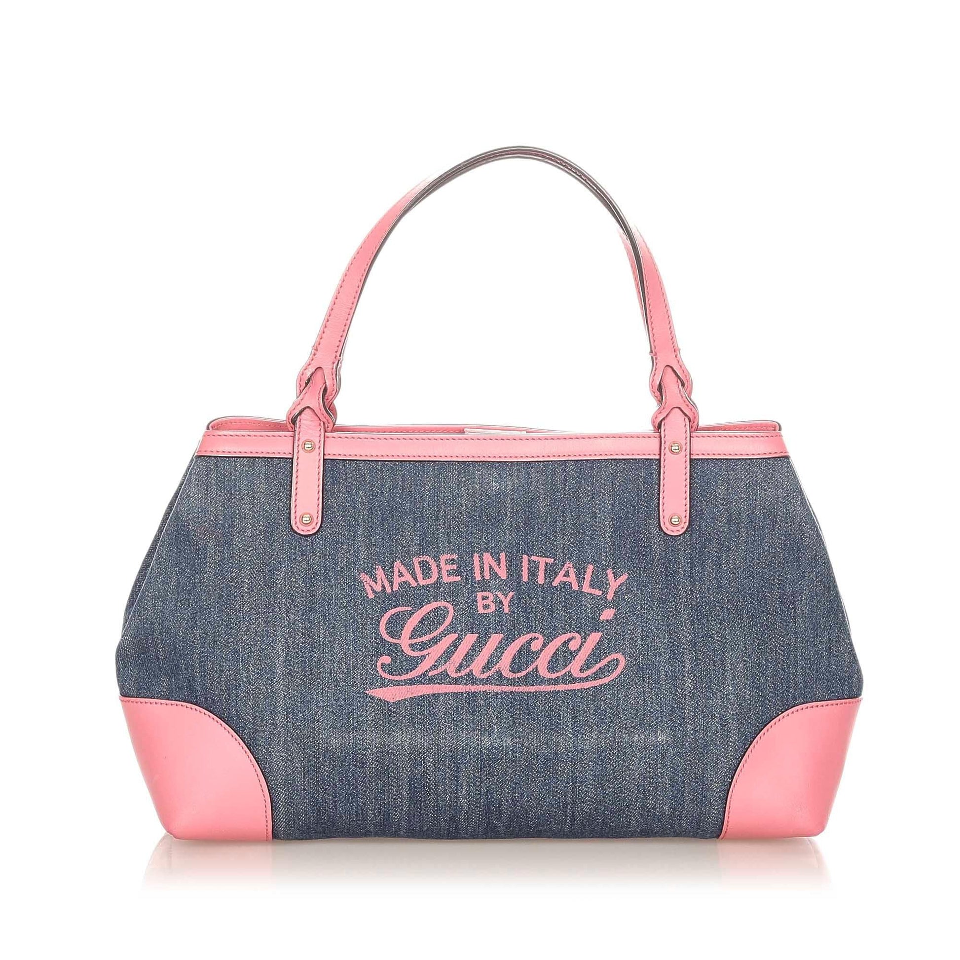 Gucci Craft SHG Denim Blue Pink Tote Bag