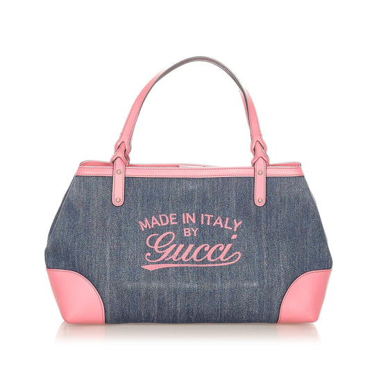 Gucci Craft SHG Denim Blue Pink Tote Bag