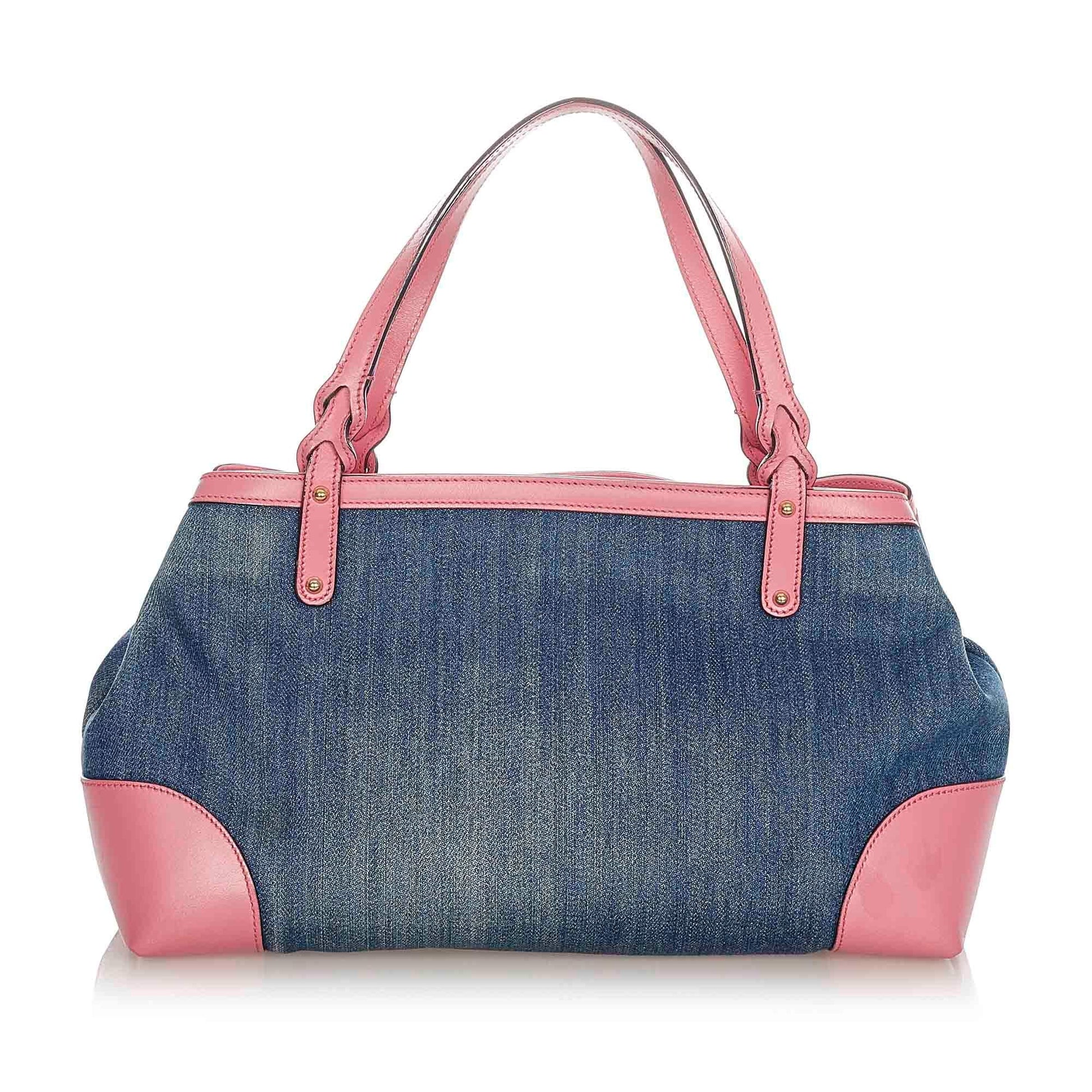 Gucci Craft SHG-kt80H9 Denim Blue Pink Tote Bag