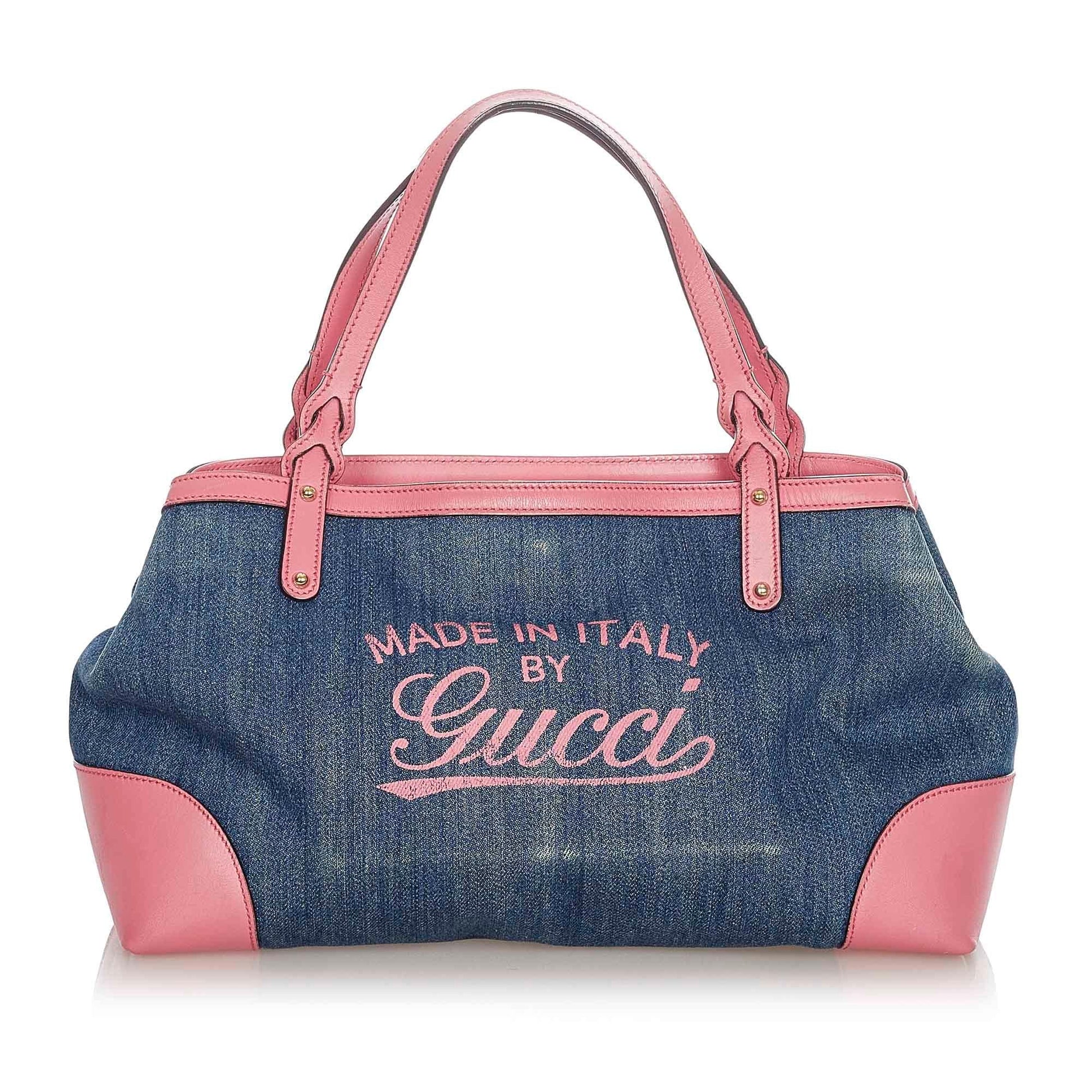 Gucci Craft SHG-kt80H9 Denim Blue Pink Tote Bag